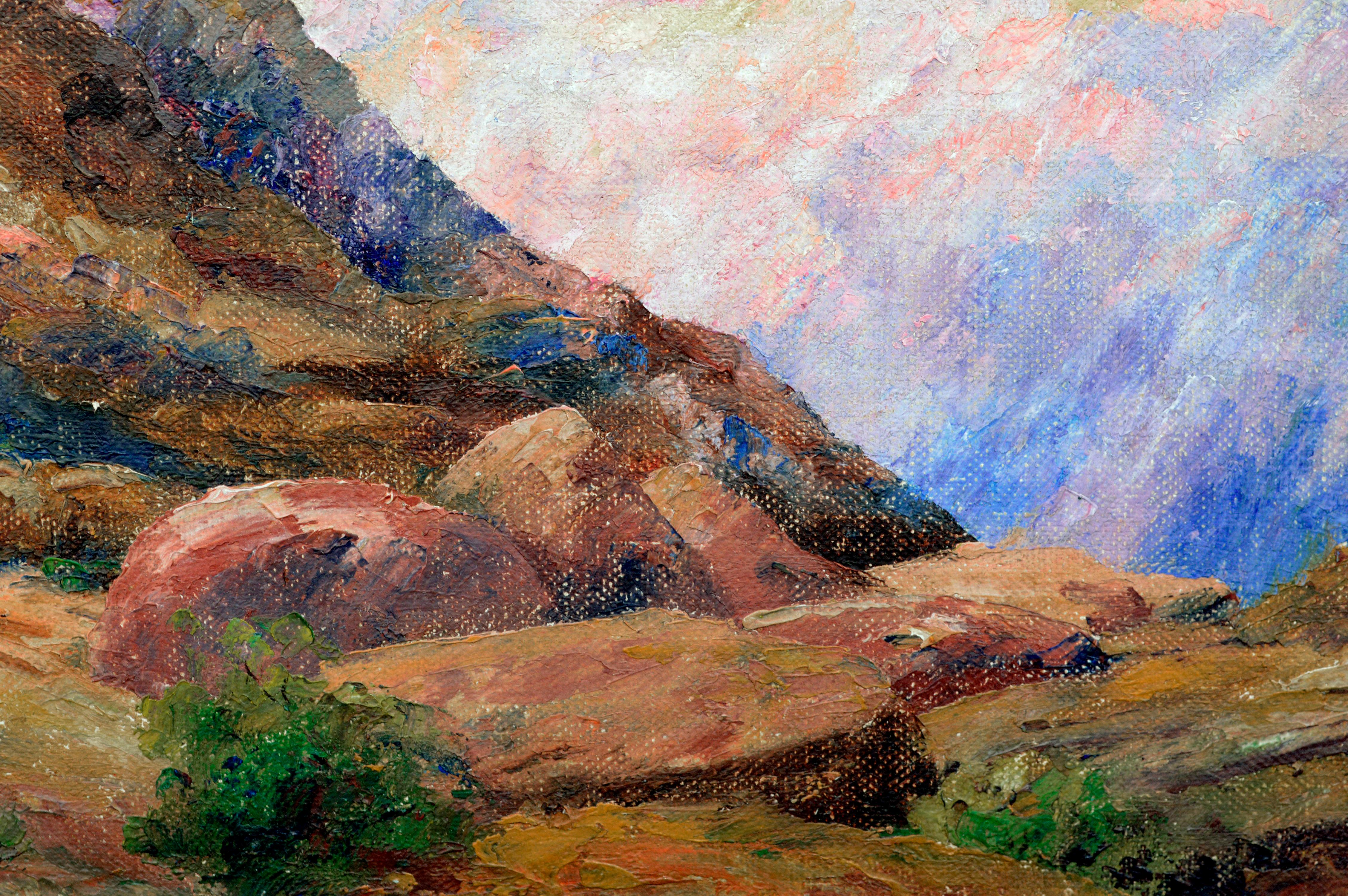 Paesaggio di canyon lontano dei primi del Novecento - Landscape Painting Marrone di Cyrus Bates Currier