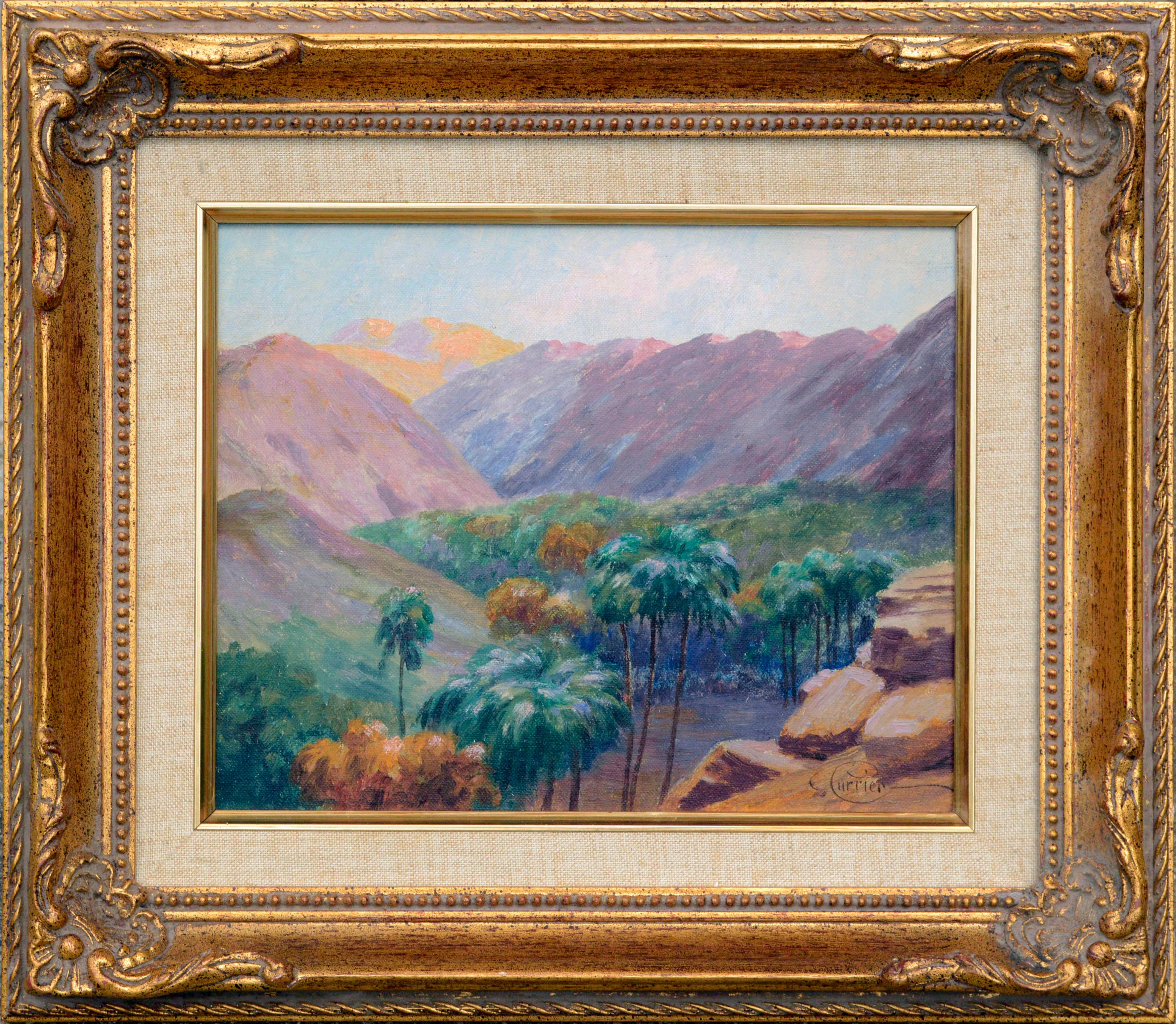 Cyrus Bates Currier Landscape Painting - Palms in High Desert Landscape 