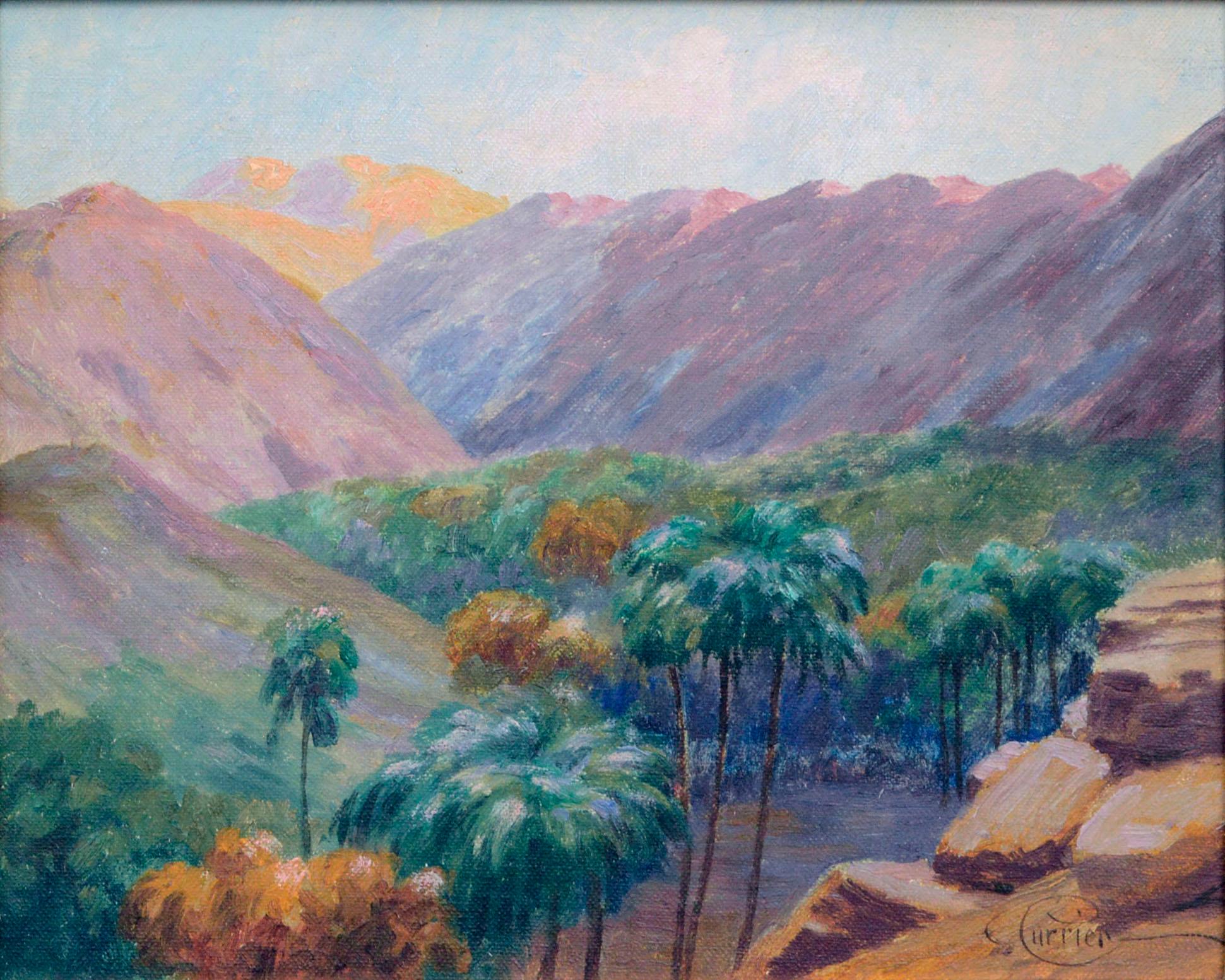 Palms in High Desert Landscape  - Painting by Cyrus Bates Currier