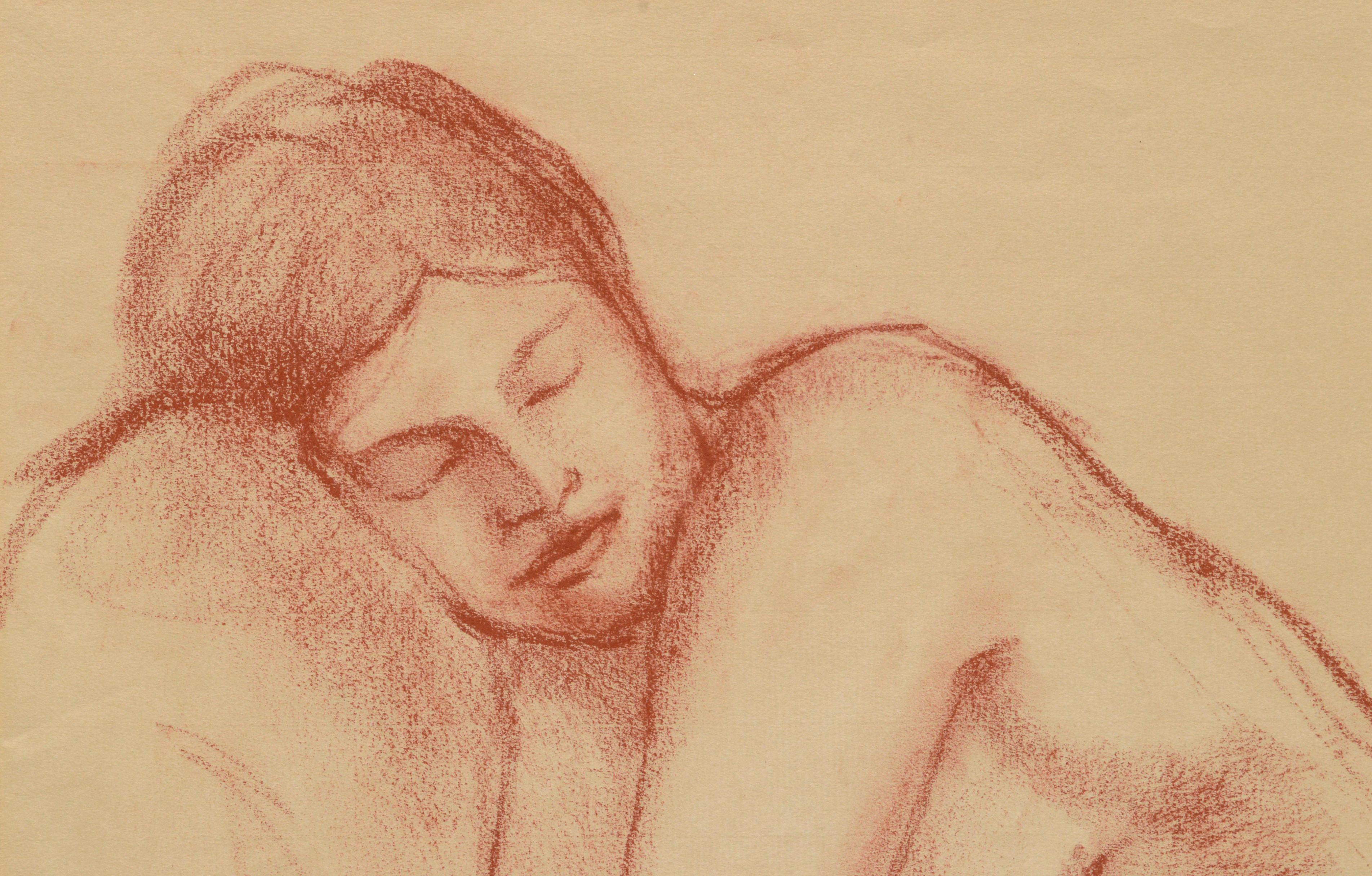 Drawing of a sleeping nude woman by S. LeDrew (20th Century). Signed 