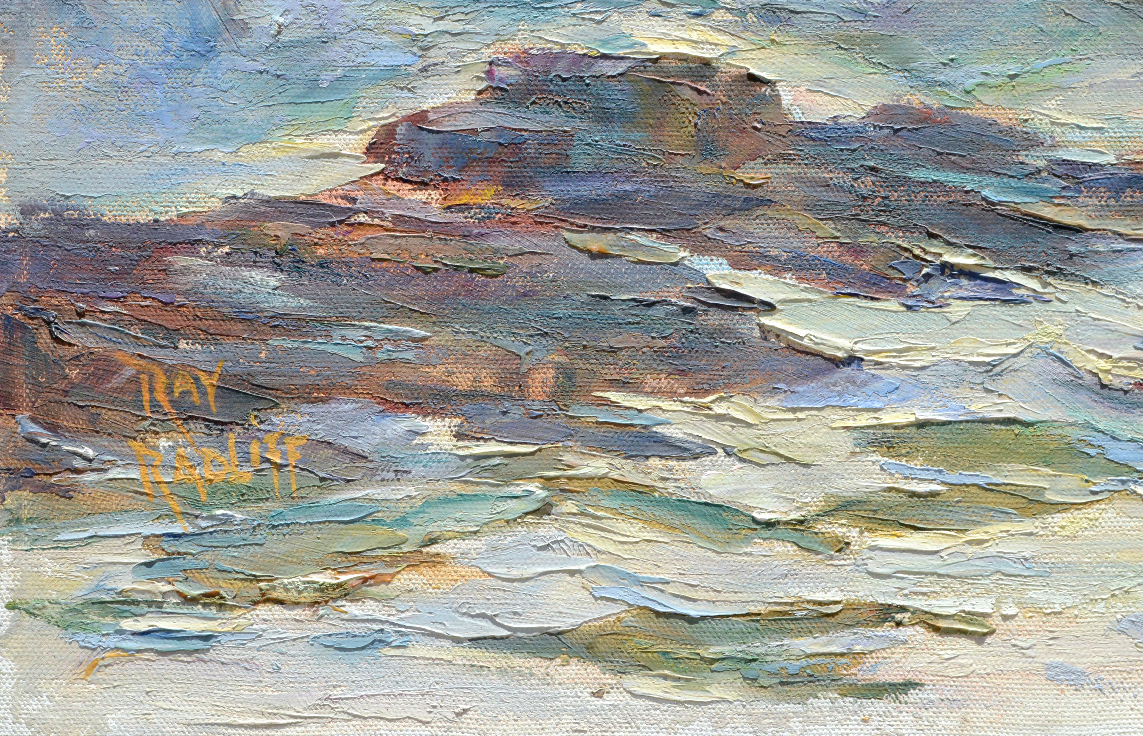 Dynamic seascape by California artist Ray Radliff (American, 1900-1974). Signed 