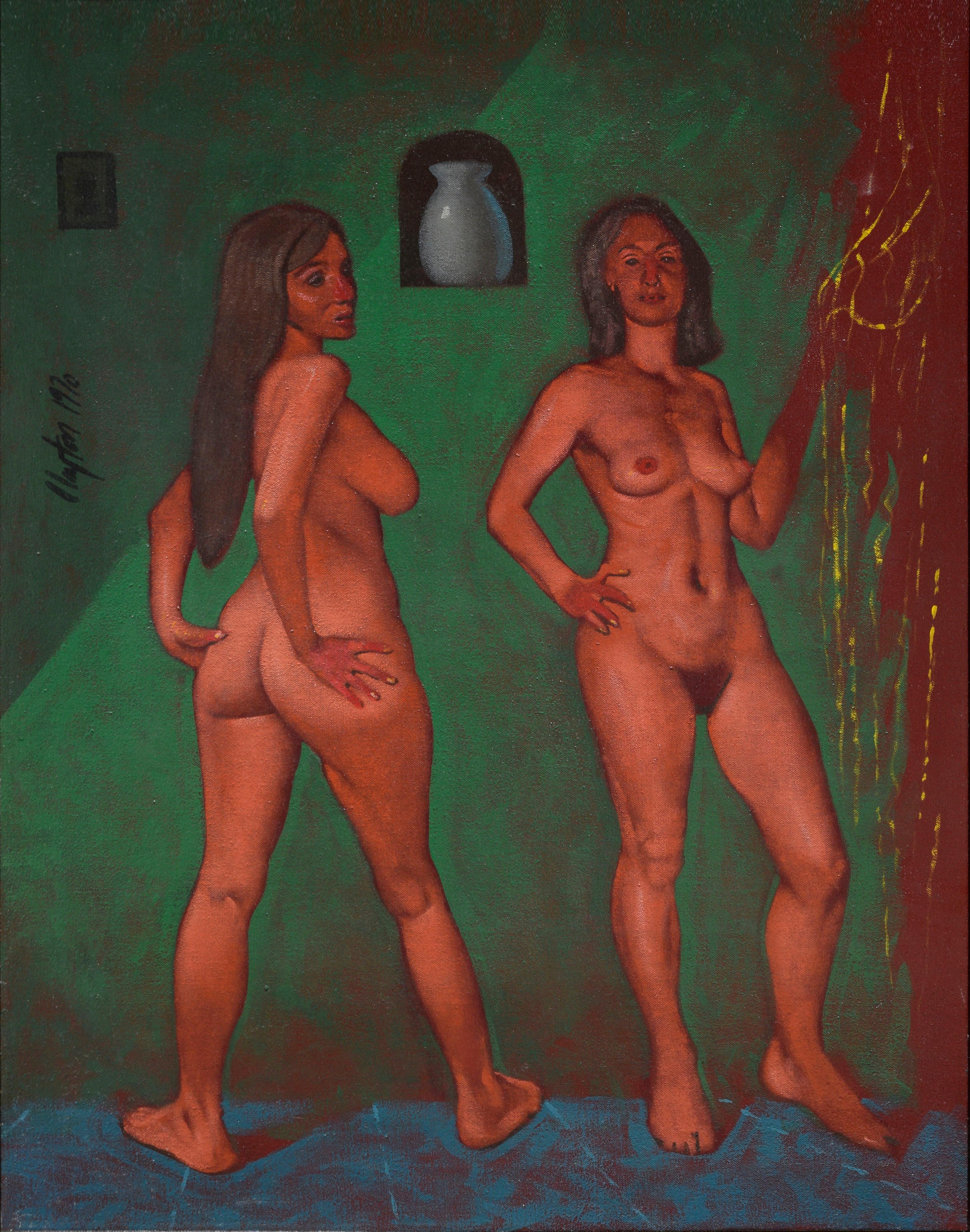  Figuratif surréaliste des années 1970 - Deux nus à l'intérieur  - Painting de Clayton Anderson