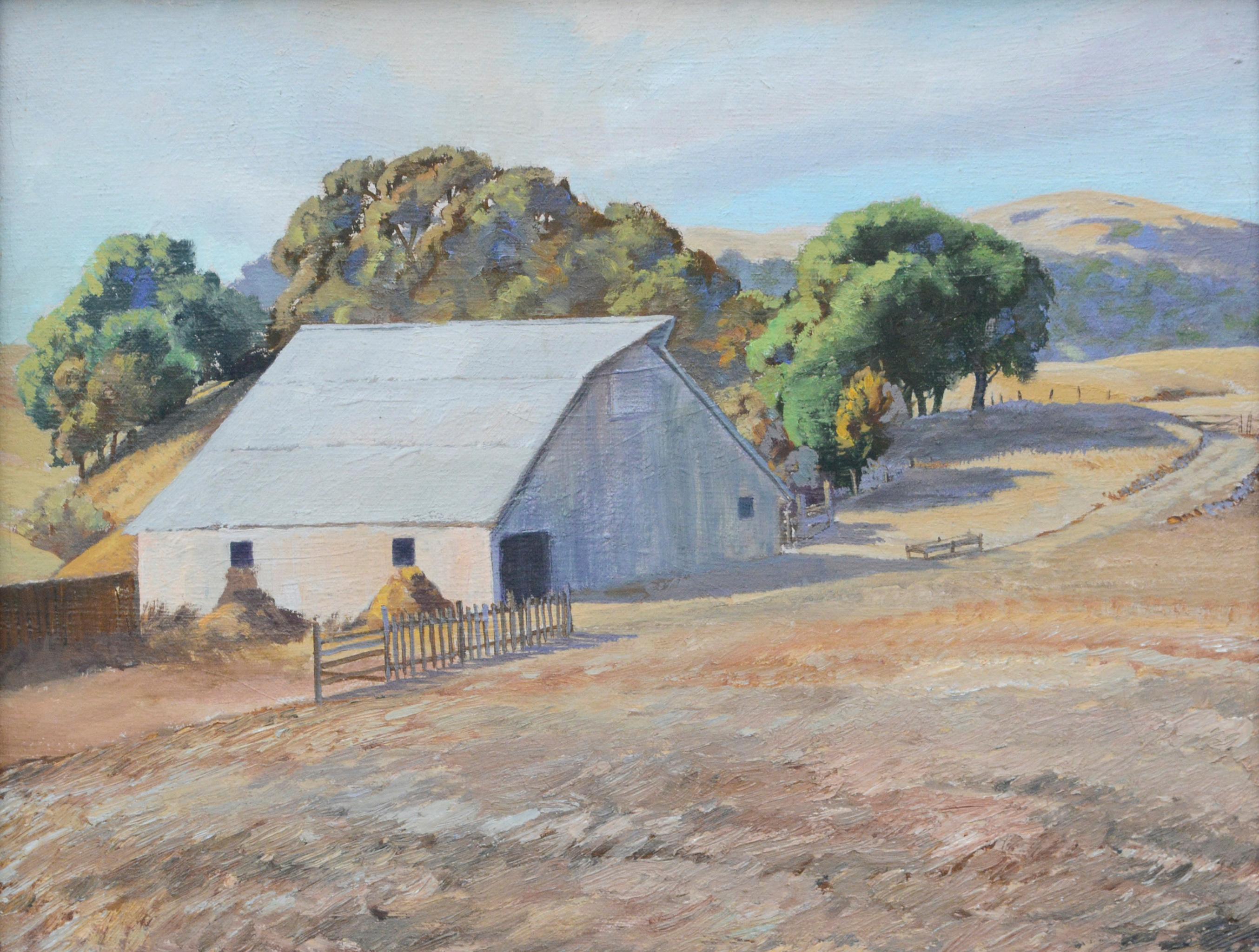 Mid Century Barn and Oak Grove Landscape - Painting by Thomas Theodore Craig