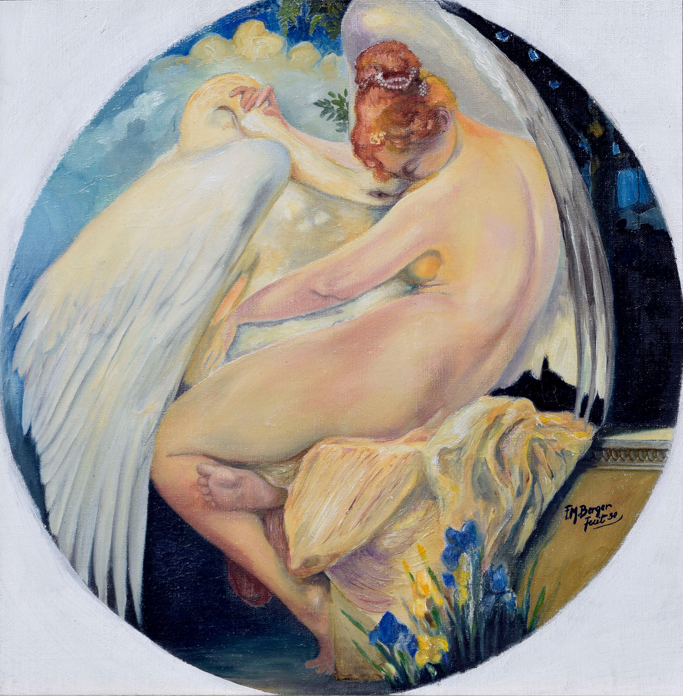 Art Nouveau Leda and the Swan Figurative  - Painting by F. M. Berger