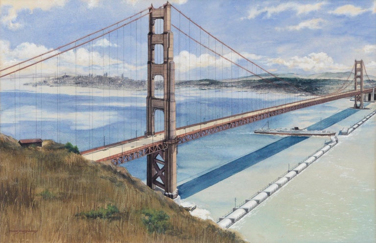 Mid Century Golden Gate Bridge Futuristic Landscape  - Art by Dixon Moorehouse