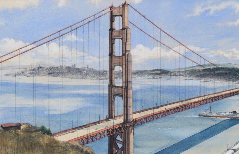Mid Century Golden Gate Bridge Futuristic Landscape  - Realist Art by Dixon Moorehouse