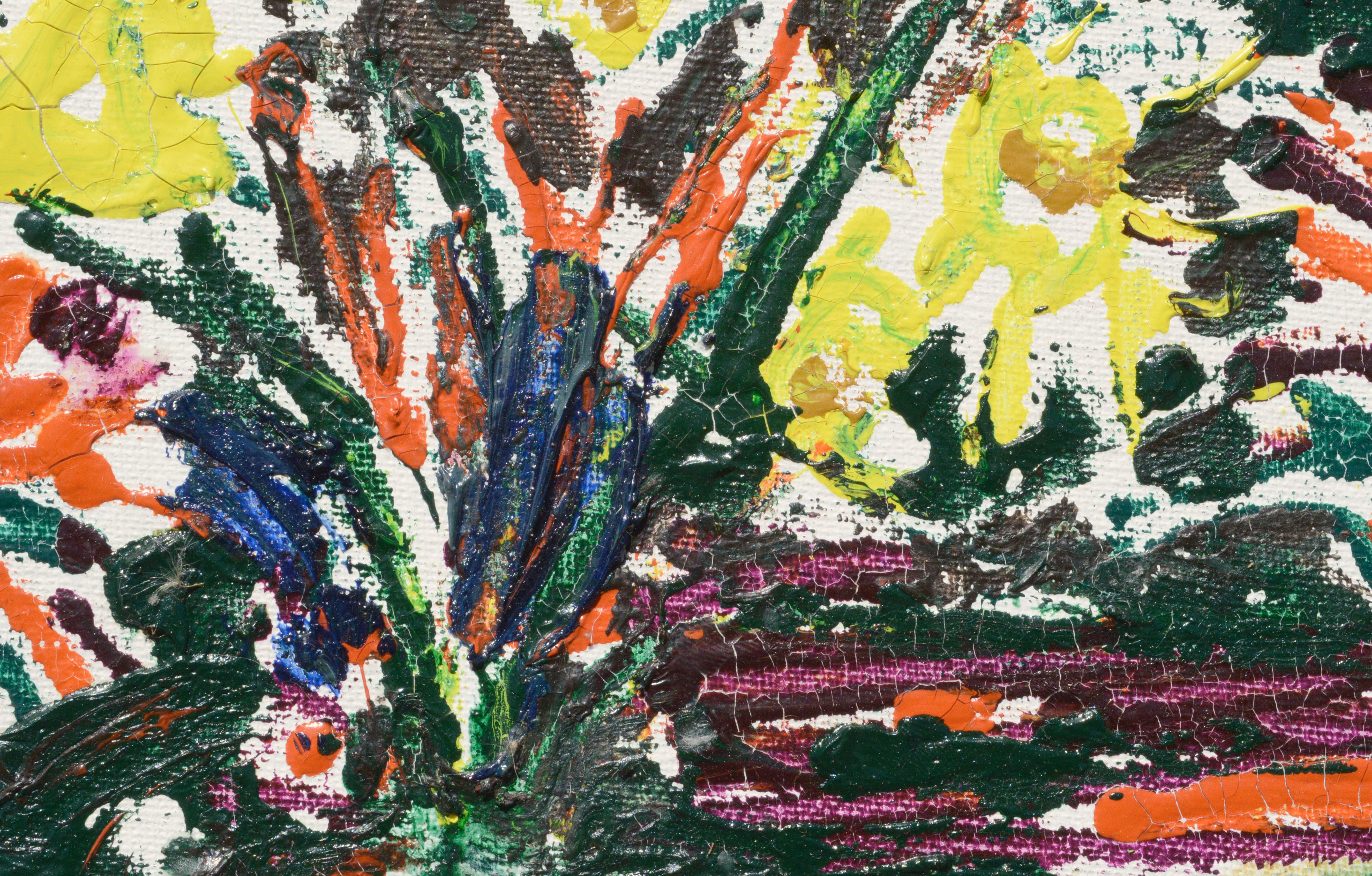 Explosion florale expressionniste abstraite  - Marron Still-Life Painting par Allie William Skelton