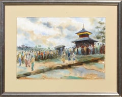 Vintage Figurative Landscape -- Visiting the Temple