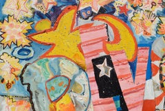 REVOLUTION, großformatiger abstrakter Expressionismus in Mischtechnik, San Francisco, 1970er Jahre