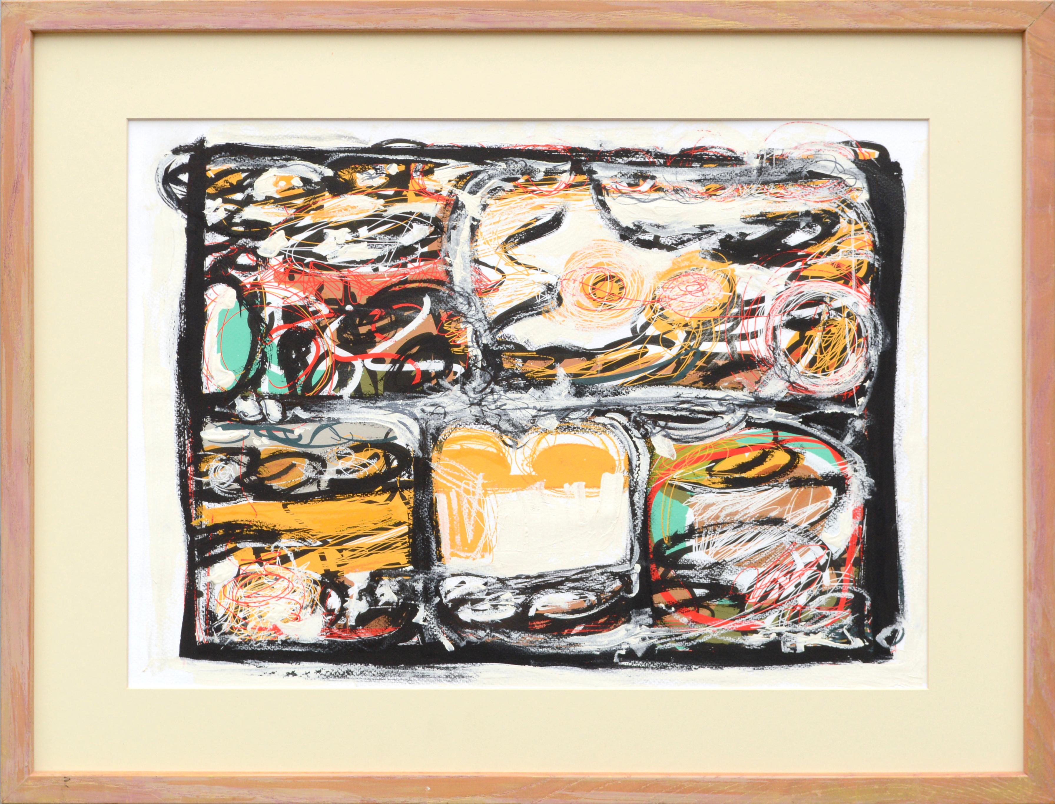 Abstrait géométrique linéaire néo-expressionniste abstrait n° 2 - Dans le style de Basquiat 