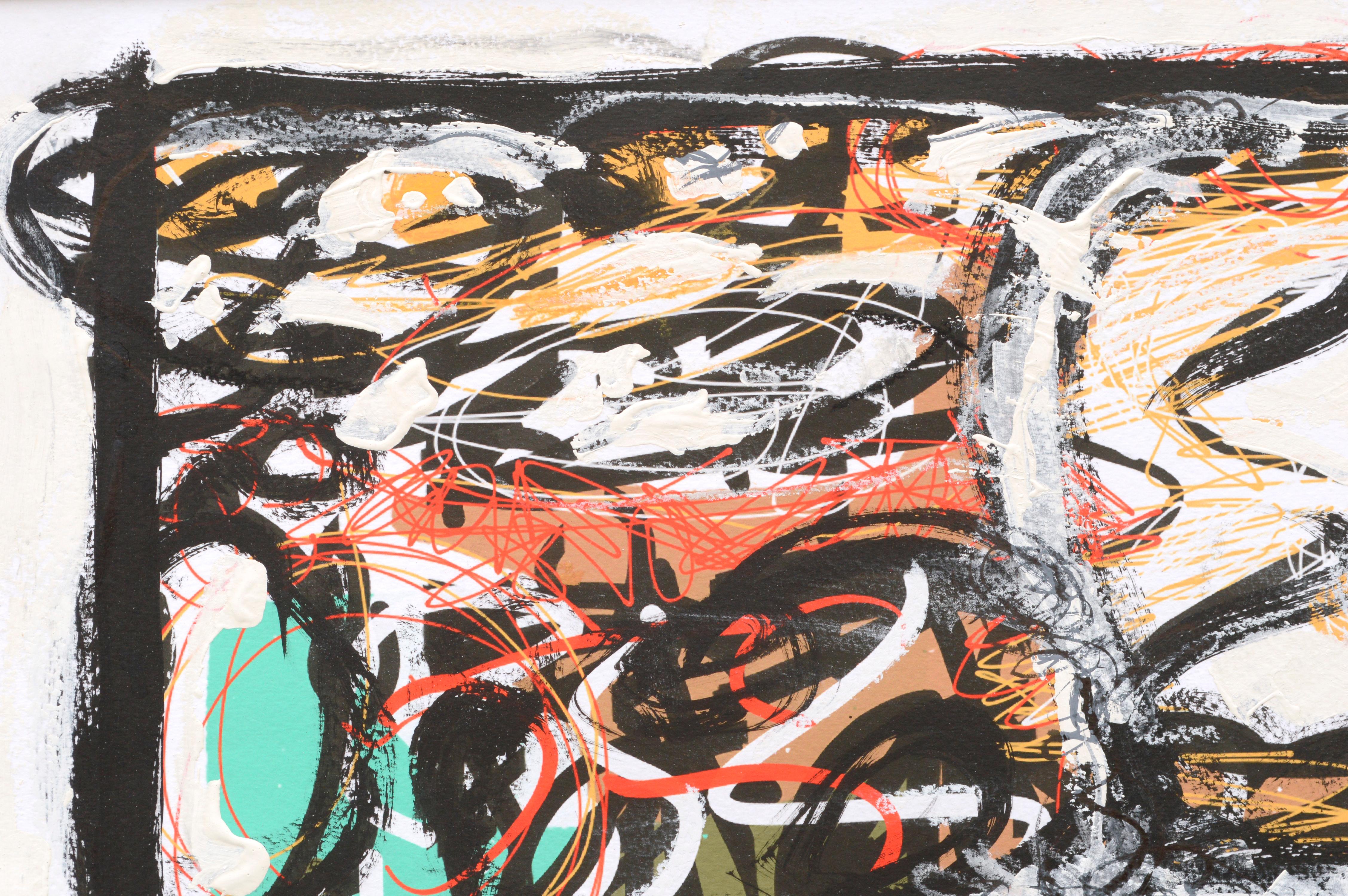 Neo-Expressionistischer, linearer, geometrischer, abstrakter Stil #2 – im Stil von Basquiat  (Beige), Abstract Drawing, von Peter Costello