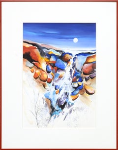Vintage Surrealist Waterfall / Abstracted Hillside Landscape on Verso - Double Sided 