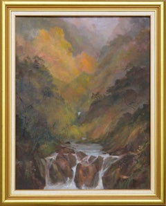 Misty Valley Waterfall, California Autumn Forest Stream Landscape 