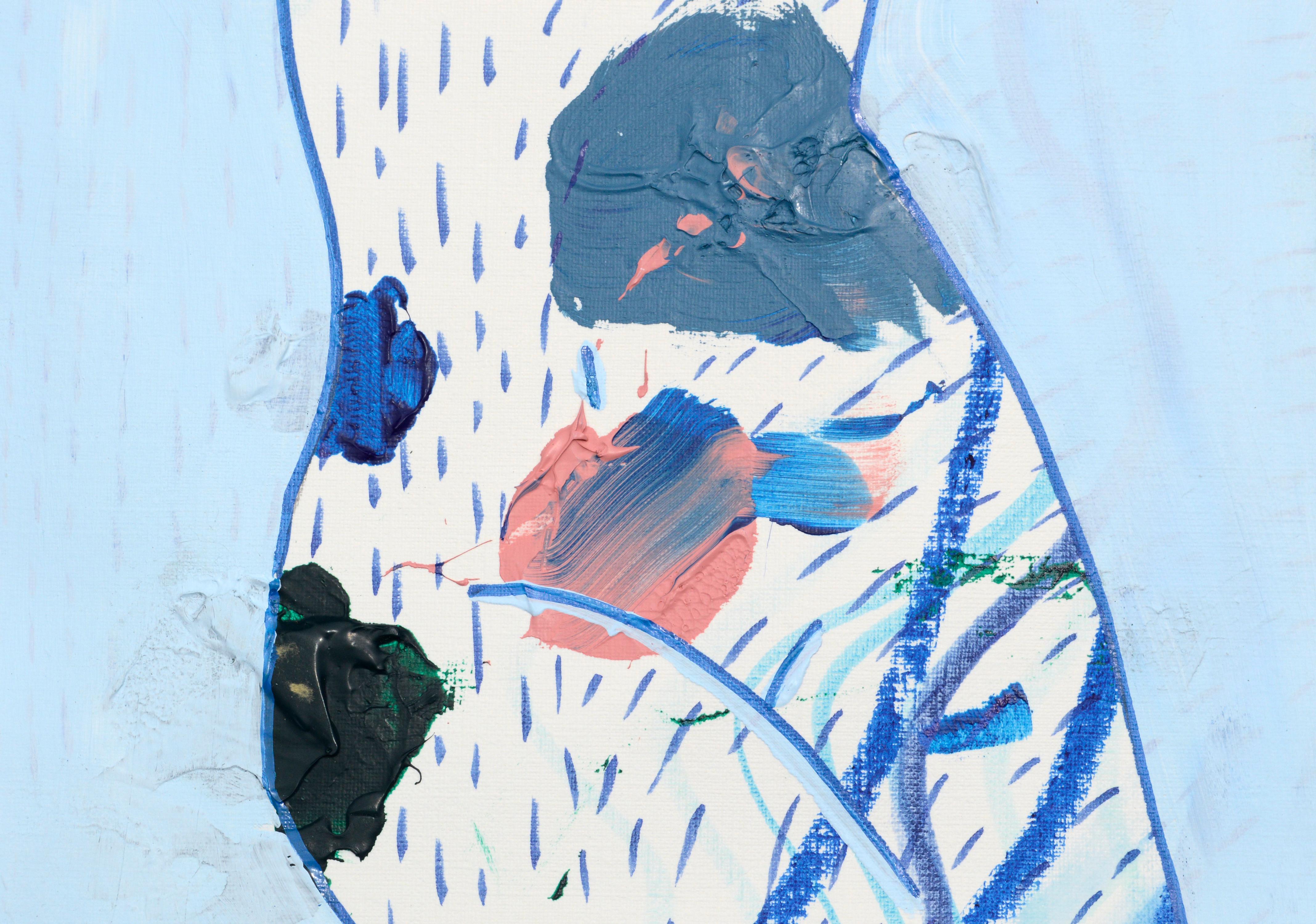 Figura Femenina Desnuda Abstracta Contemporánea con Estampado Azul - Painting Contemporáneo de Meagan Jain