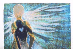 Figurative Abstract Angel Screen Print with Poem, "Like a Breeze Passing"
