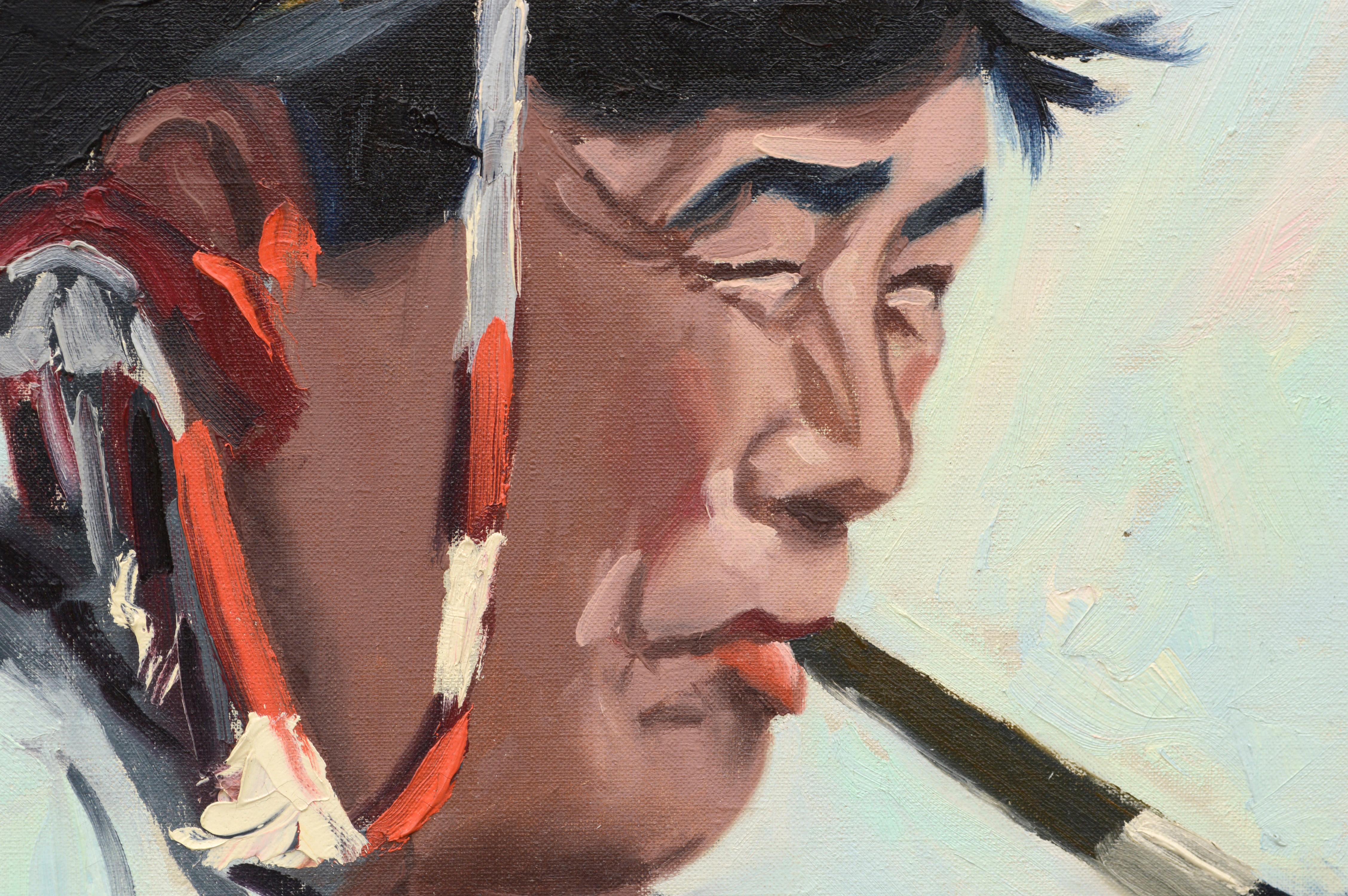 Inuit Eskimo Man Smoking a Pipe - Portrait Ann Bailey - Painting by Anny MK Bailey