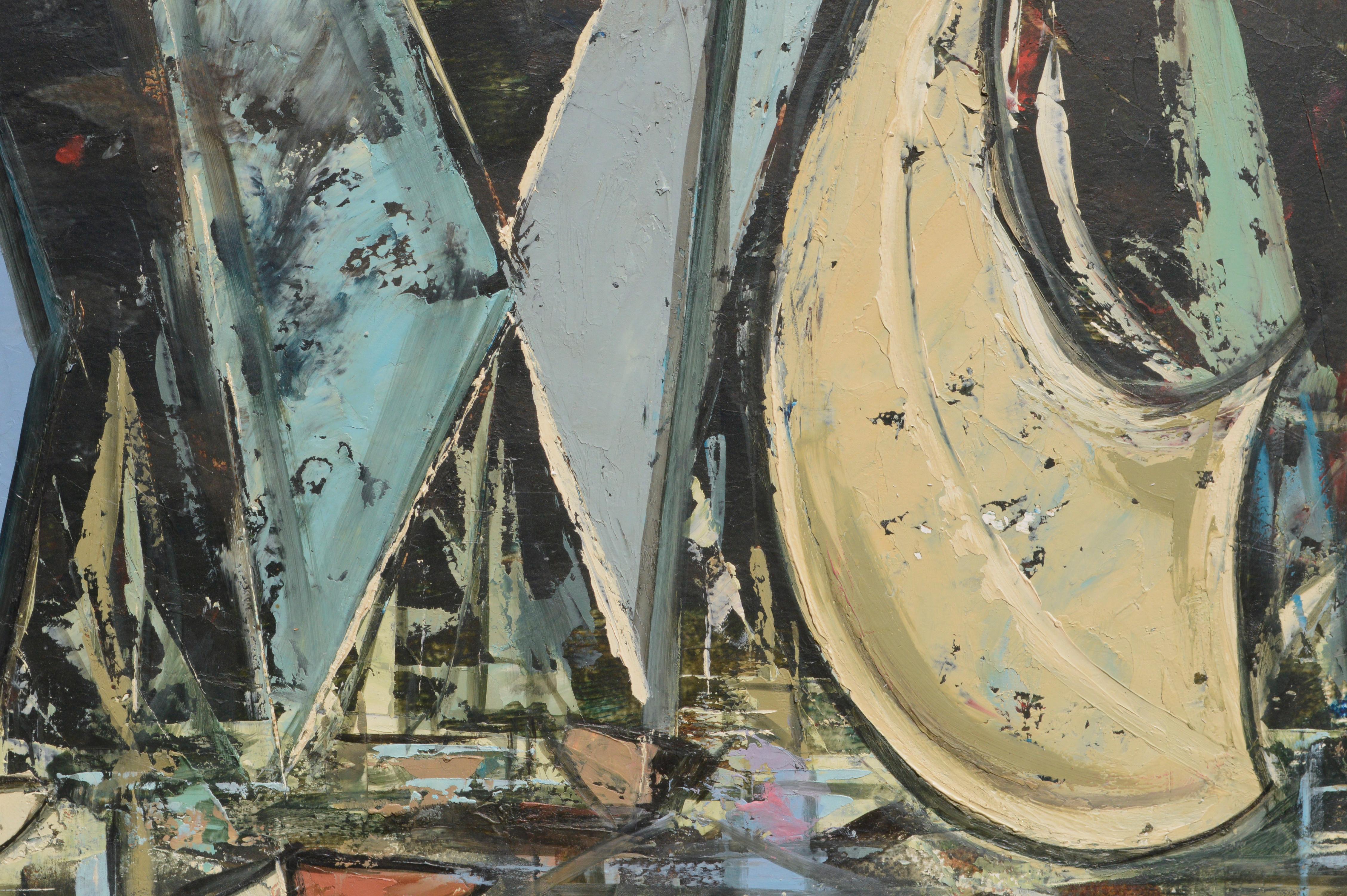  Segelbootrennen Sausalito, Moderne abstrakte geometrische Meereslandschaft aus der Mitte des Jahrhunderts  – Painting von Ray Mathewson