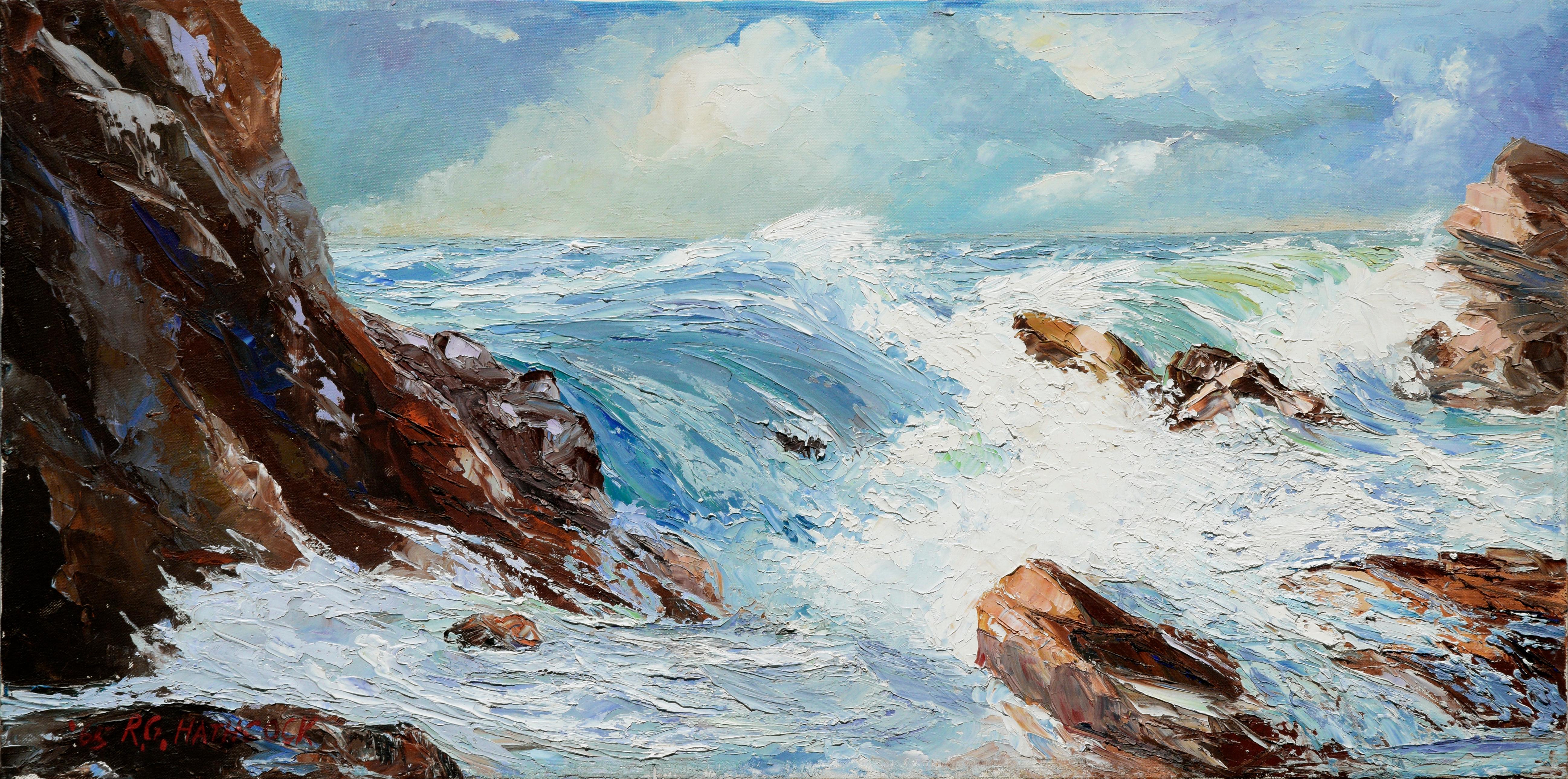 California Ocean Scene Seascape - Painting by R.G. Hathcock