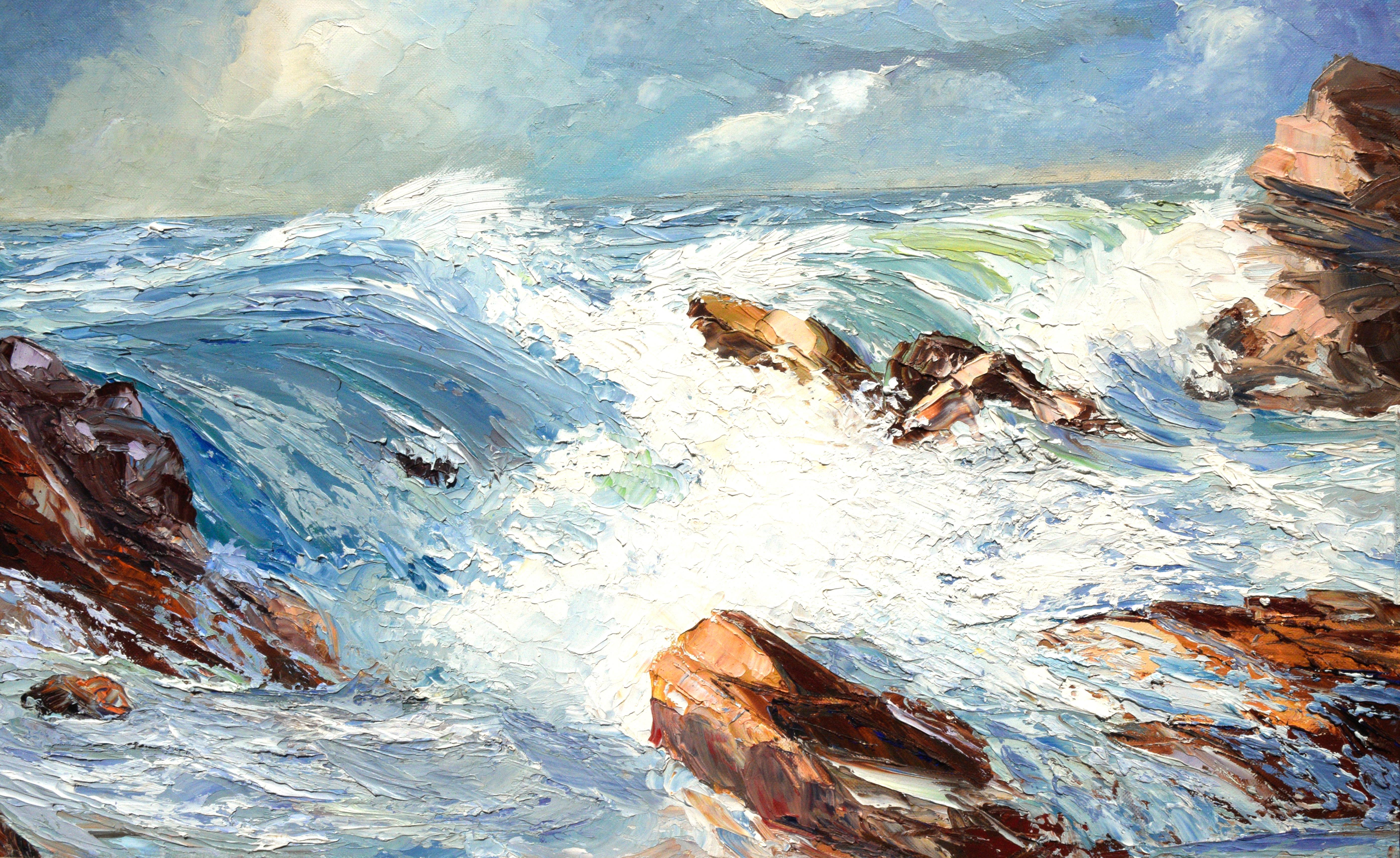 California Ocean Scene Seascape - Brown Landscape Painting by R.G. Hathcock