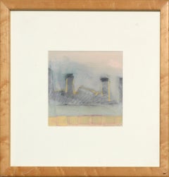 "Chimneys at Dusk",  Small Pastel San Francisco Abstract Urban Landscape 