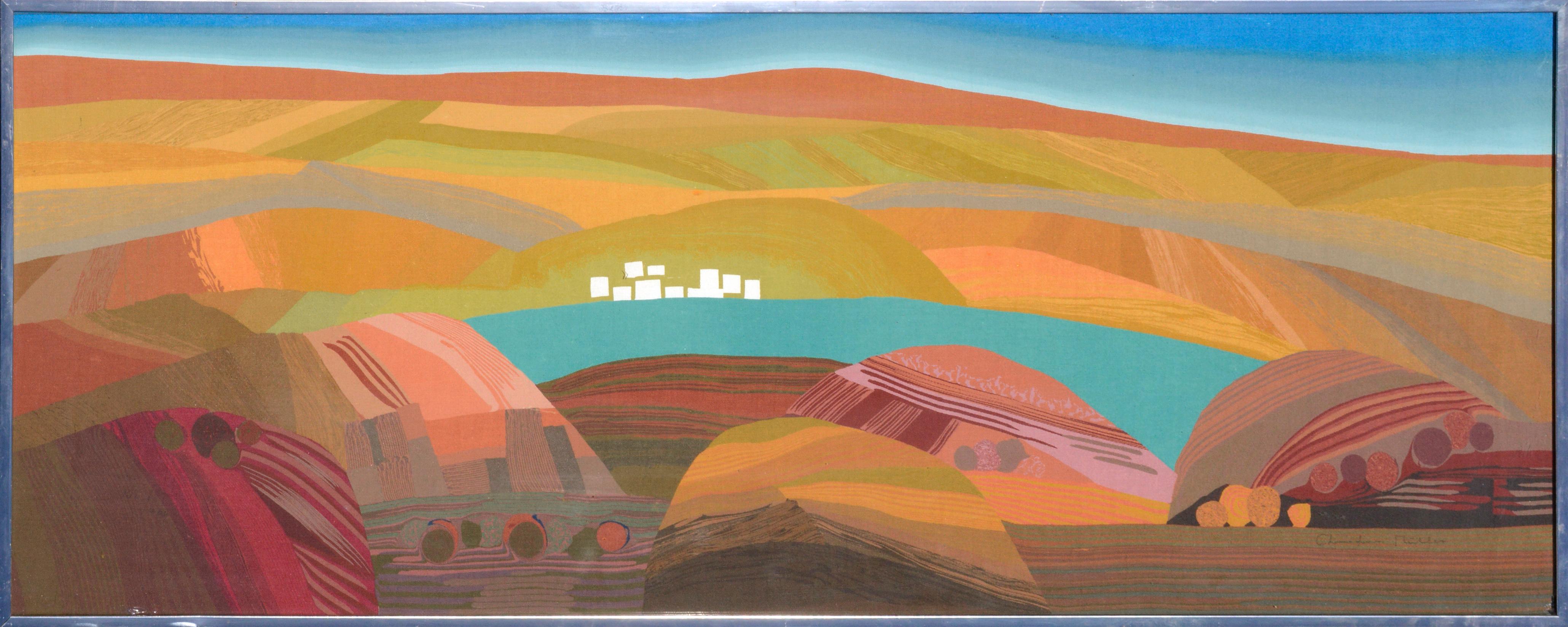 Christian Muller Landscape Print - "Greece" Abstracted Landscape Silkscreen