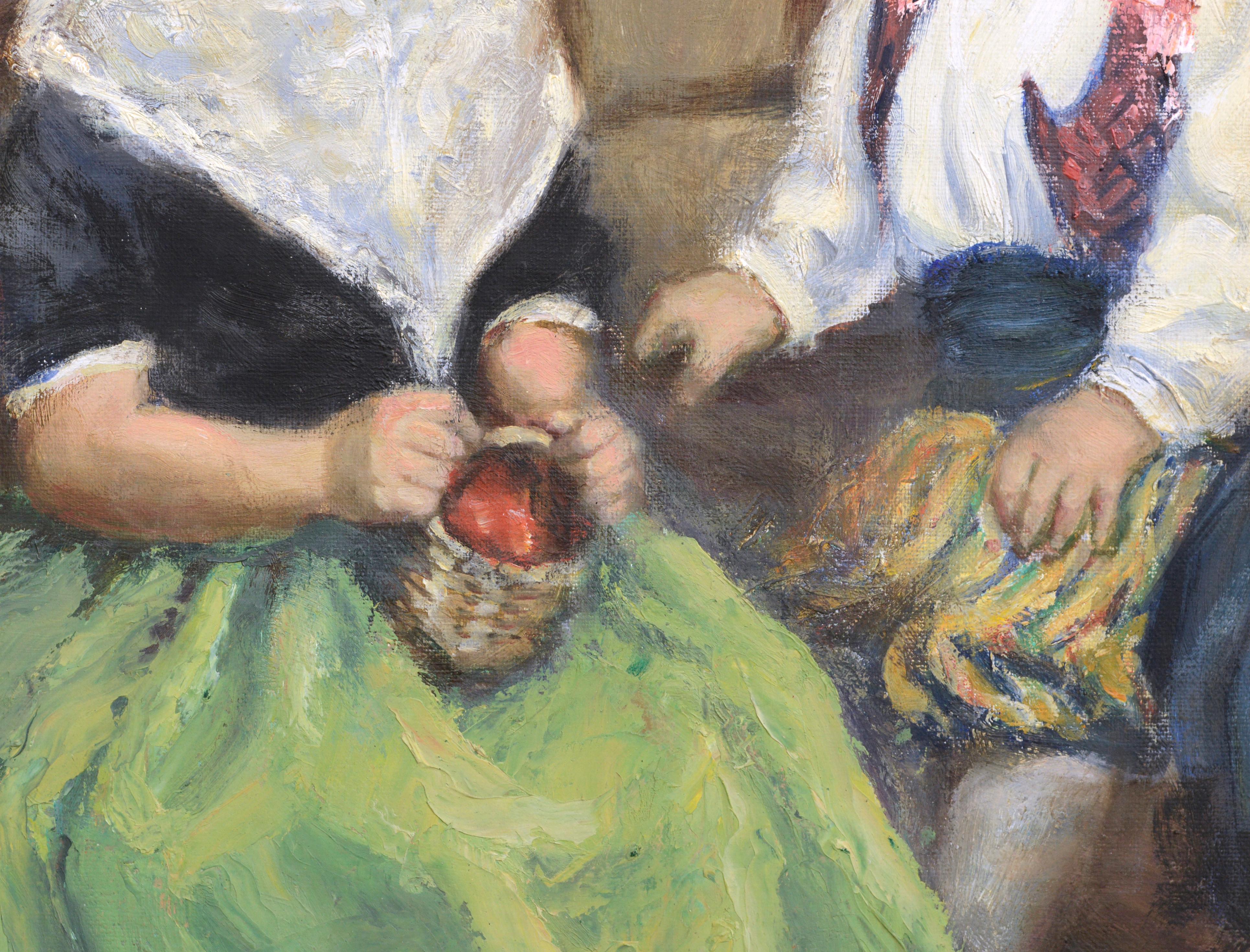 Ritratto di metà secolo di due bambini in abito tradizionale - Portrait Painting Marrone di M. Ray Stancliff