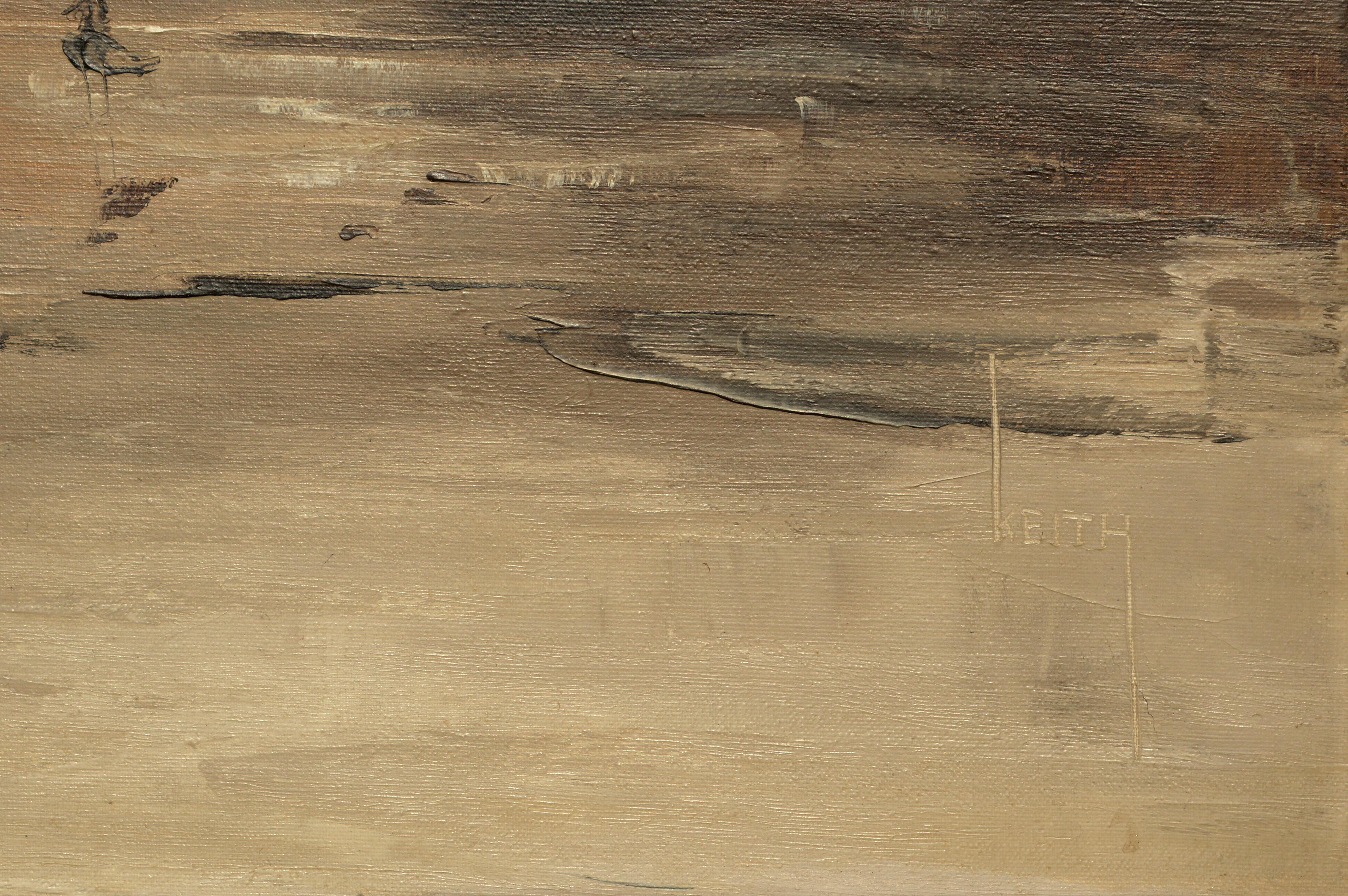 Vintage Sunrise Landscape - Sandpipers on the Shore - Brown Figurative Painting by Richard Keith