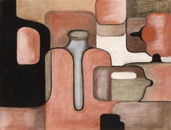 Abstraktes Stillleben aus Terrakotta mit geometrischem Muster, Moderne der Mitte des Jahrhunderts