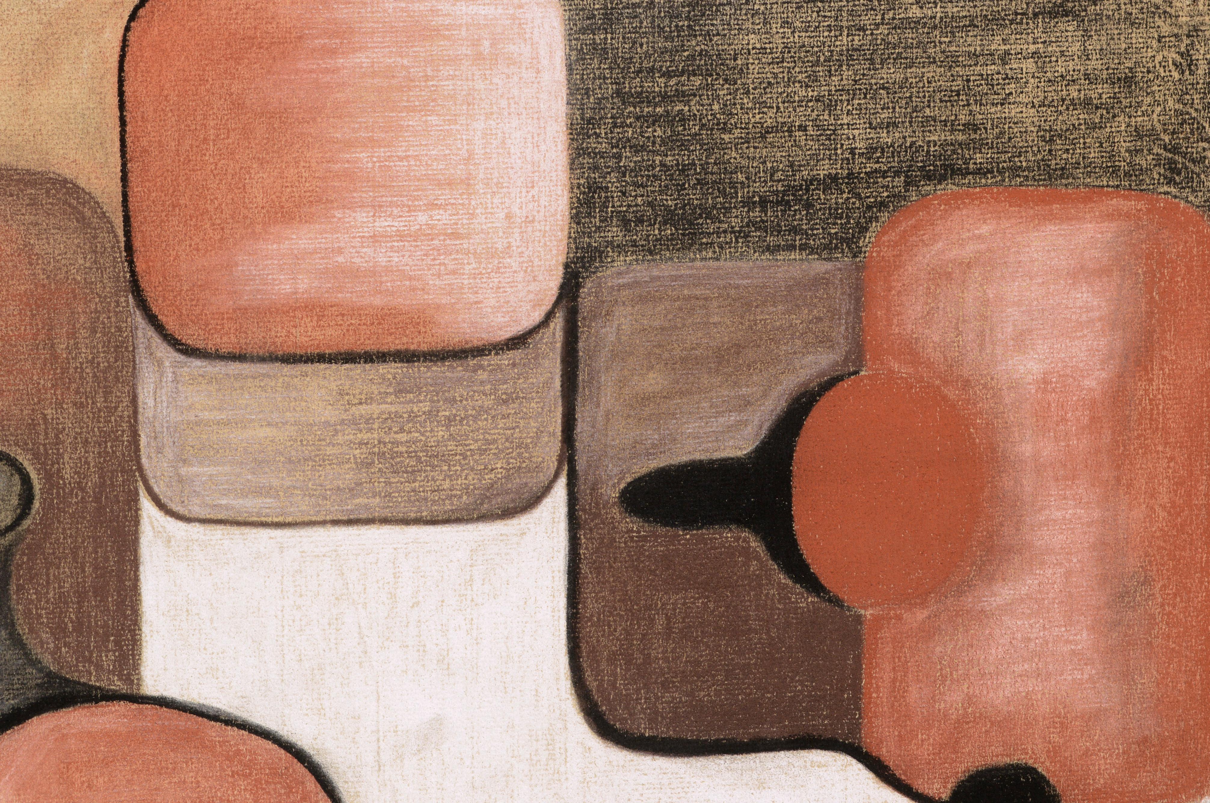 Abstraktes Stillleben aus Terrakotta mit geometrischem Muster, Moderne der Mitte des Jahrhunderts  (Geometrische Abstraktion), Art, von R Halterman