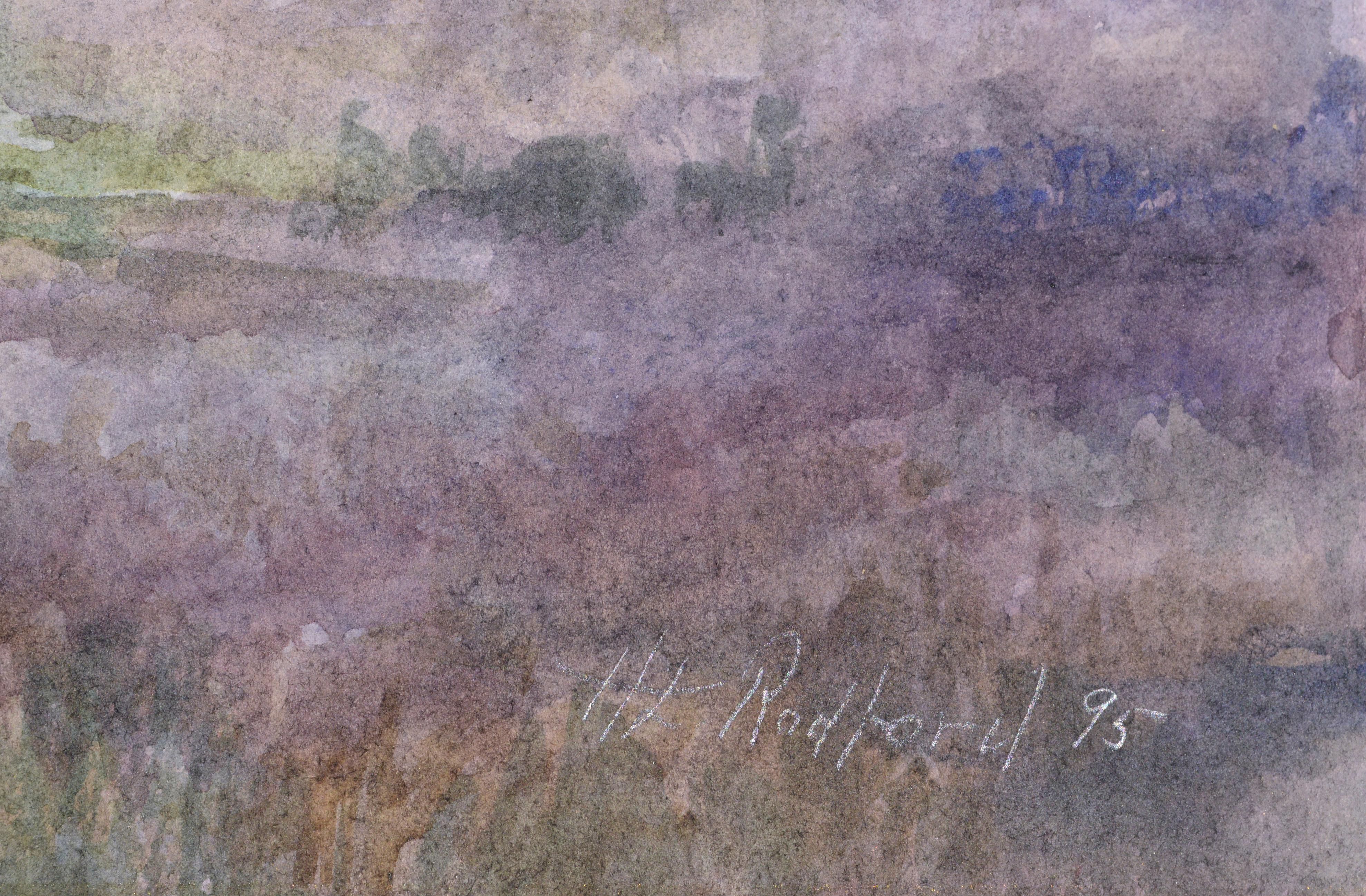Misty Dunkeld Scotland Hills w. Sheep, Late 19th Century Scottish Landscape W/C - American Impressionist Art by H. L. Radford
