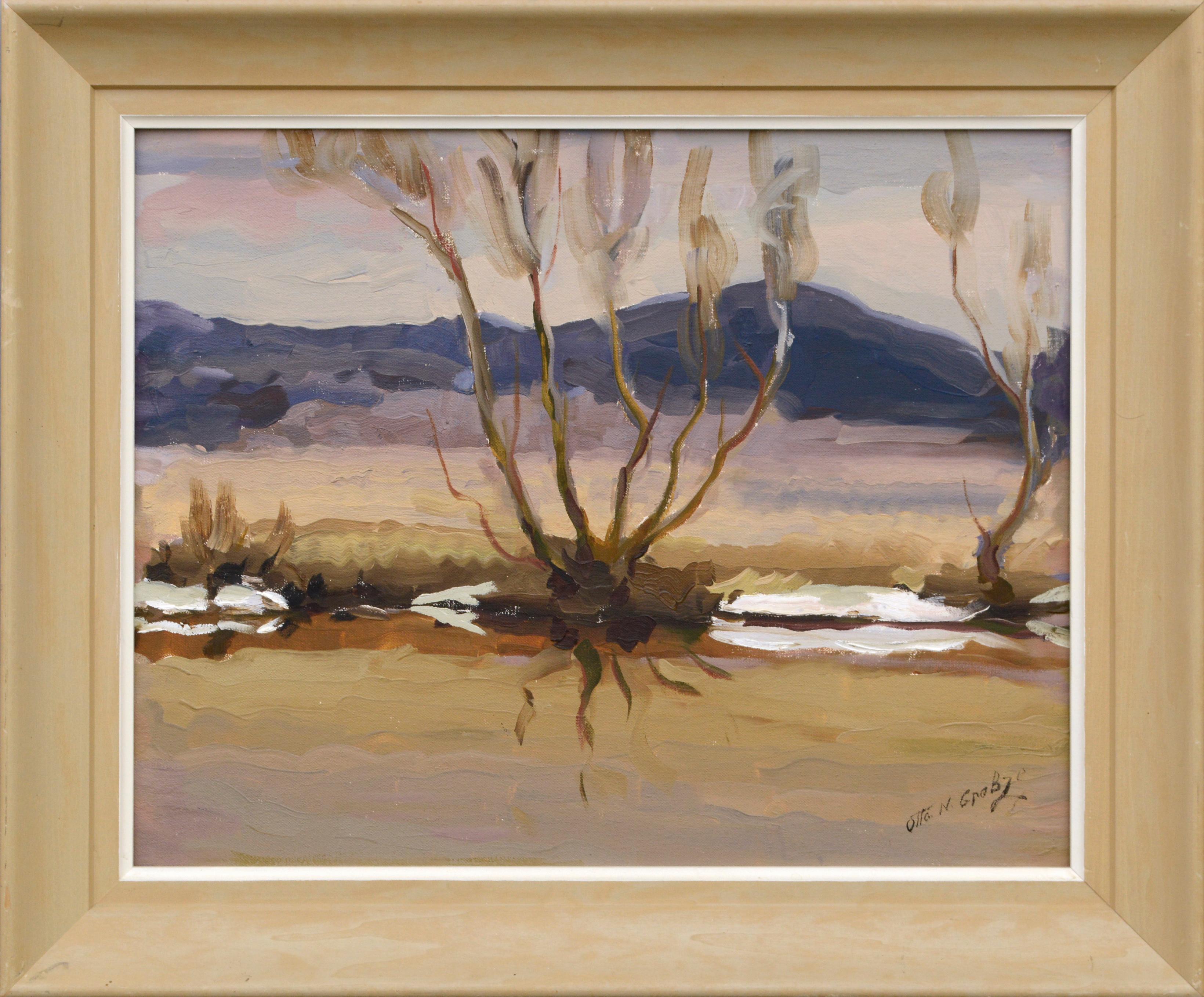 Otto N. Grebze Landscape Painting - Mid Century Purple Mountain Landscape