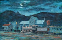 "Last Run to Silver City" - Nocturnal Railroad Landscape with Steam Train