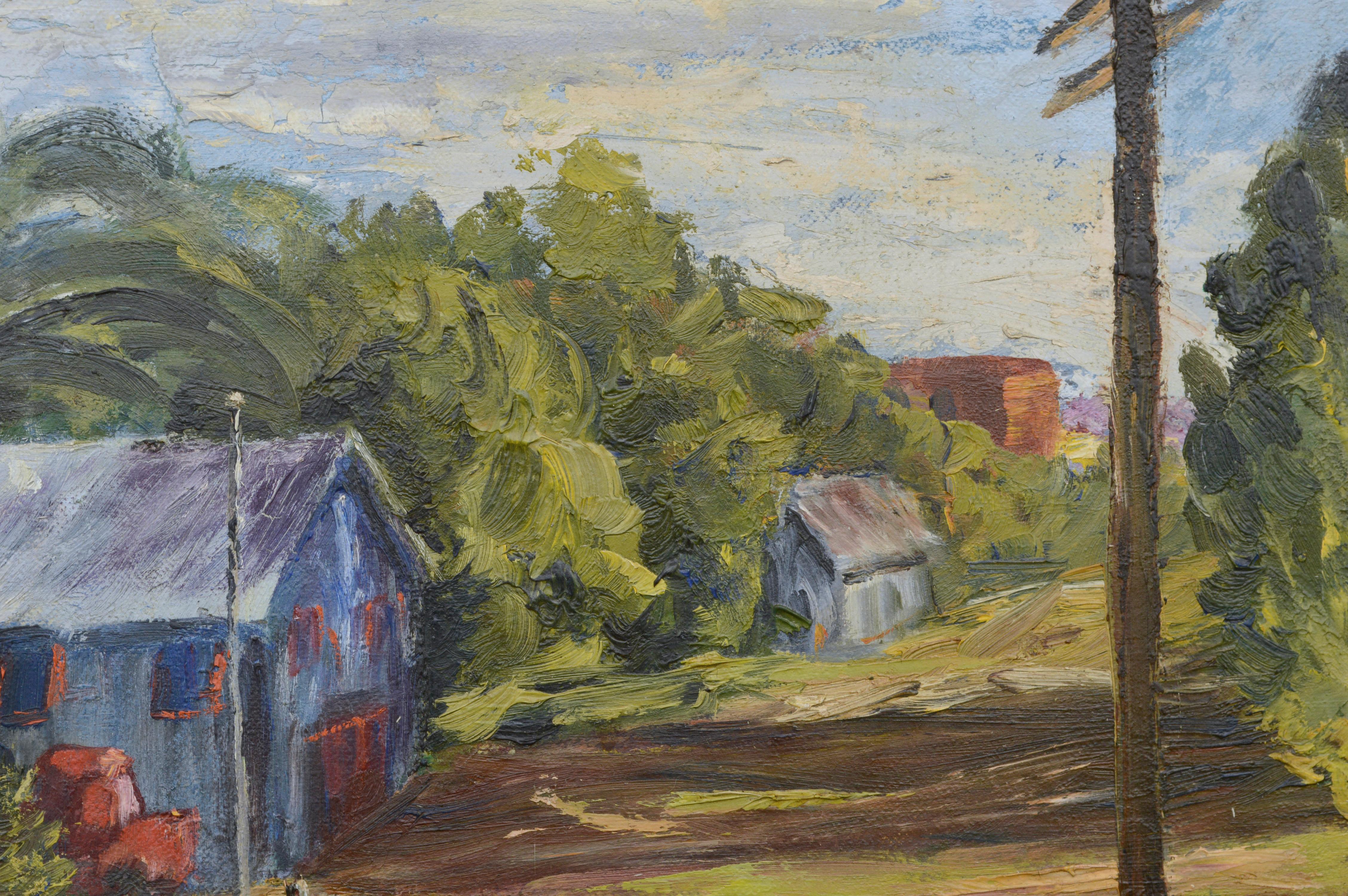 Paesaggio vintage di una piccola città - Landscape Painting Marrone di Dorathy Gill