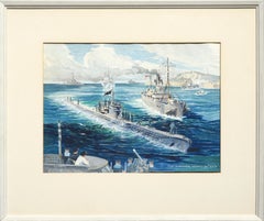Vintage German U-Boat U-249 Surrendering Weymouth Bay