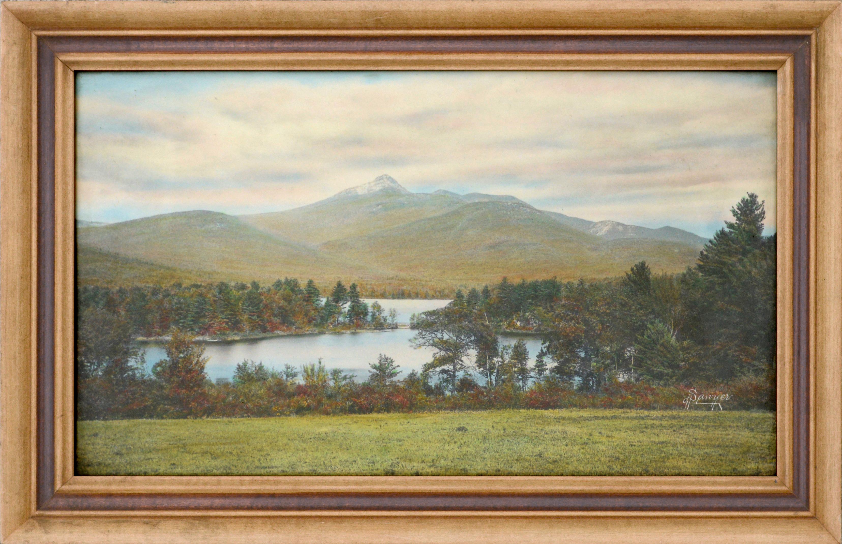 Charles Henry Sawyer Landscape Art - Early 20th Century Hand Colored Landscape Photograph of Mt. Chocoura, NH