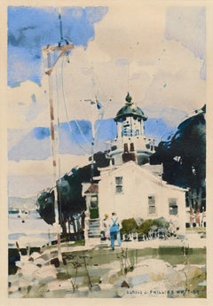 Pt. Pinos California, Coastal Figural Landscape Watercolor