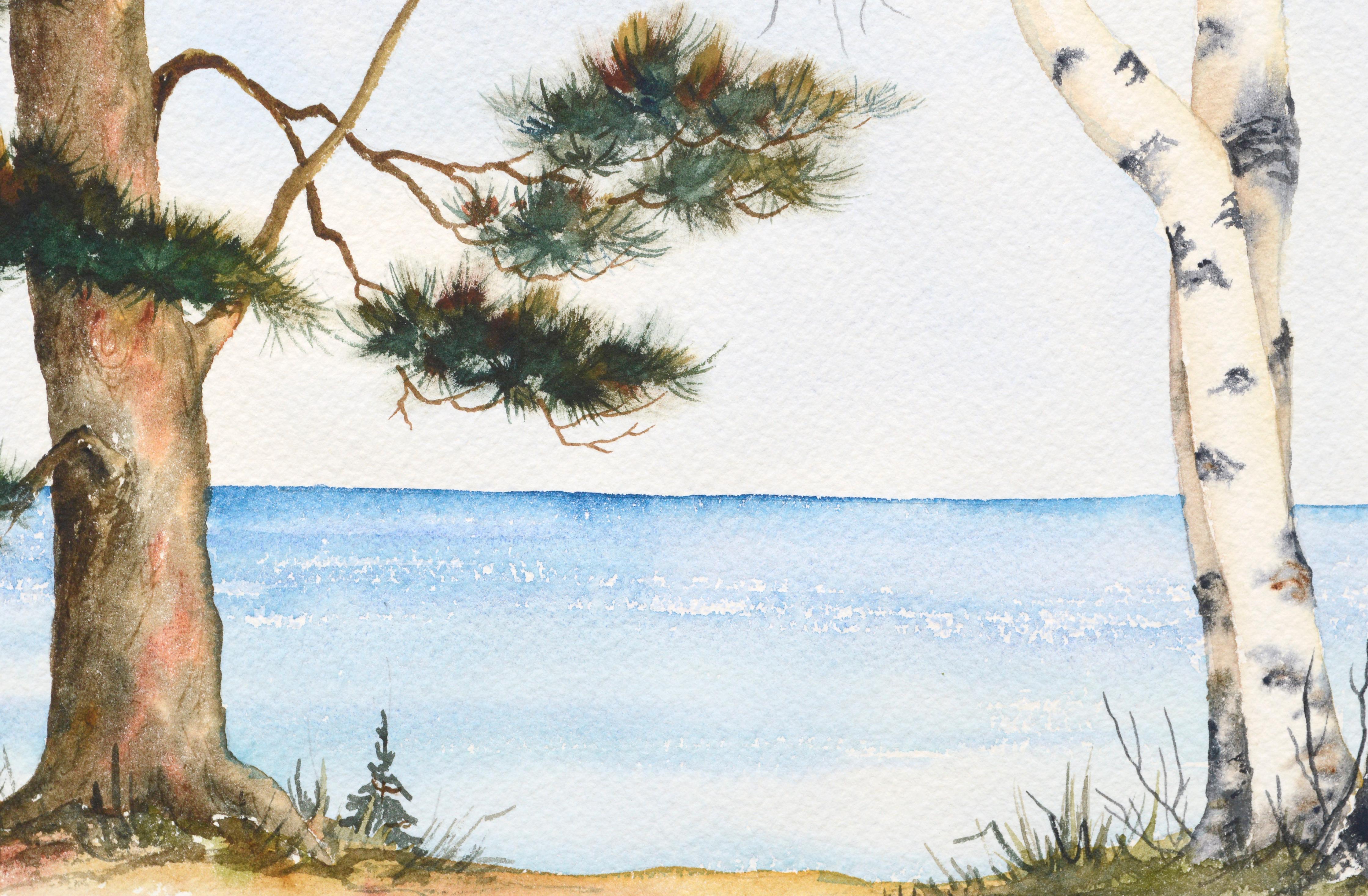 Kiefer und Birke am Rand des Sees - Landschaft (Amerikanischer Realismus), Painting, von Lavonne Mathison