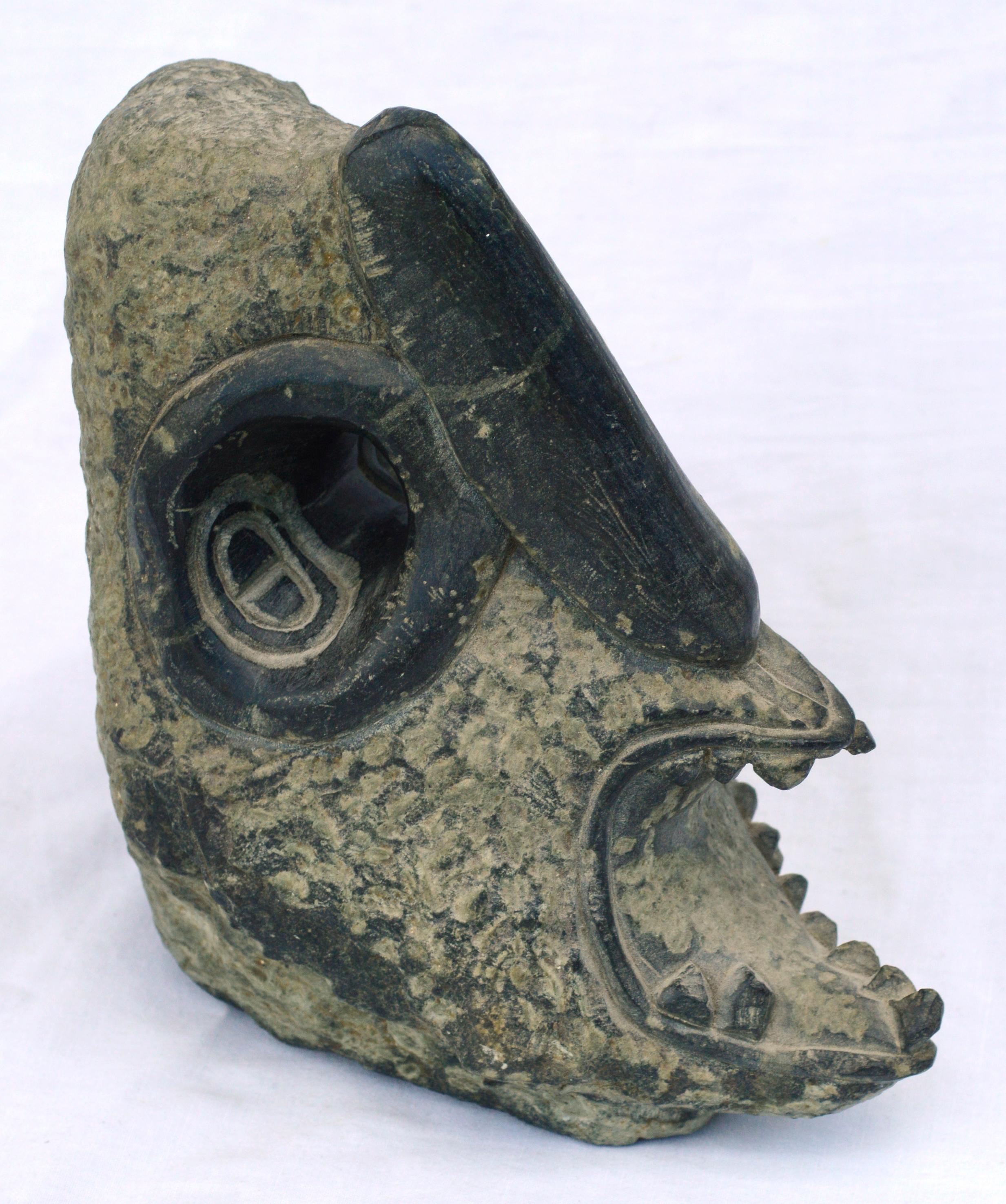 Figurative Abstract Tribal Creature Head Soapstone Sculpture 