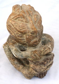 Four-Armed Man with Drum, Tribal Figurative Abstract Sculpture