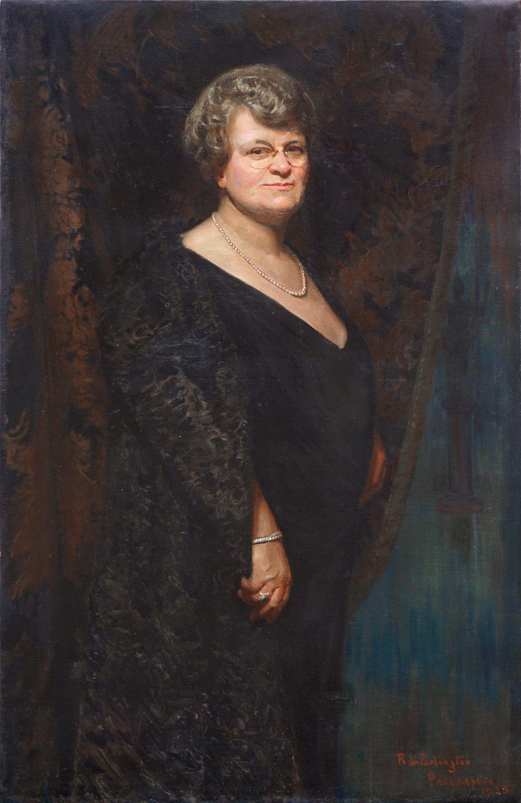 Richard Langtry Partington  Portrait Painting – Großes großformatiges Porträt von Florence Foster Jenkins, Amateur Soprano Singer, 1920er Jahre 
