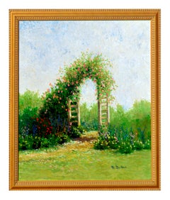 Paysage de jardin en arc de cercle à fleurs avec roses