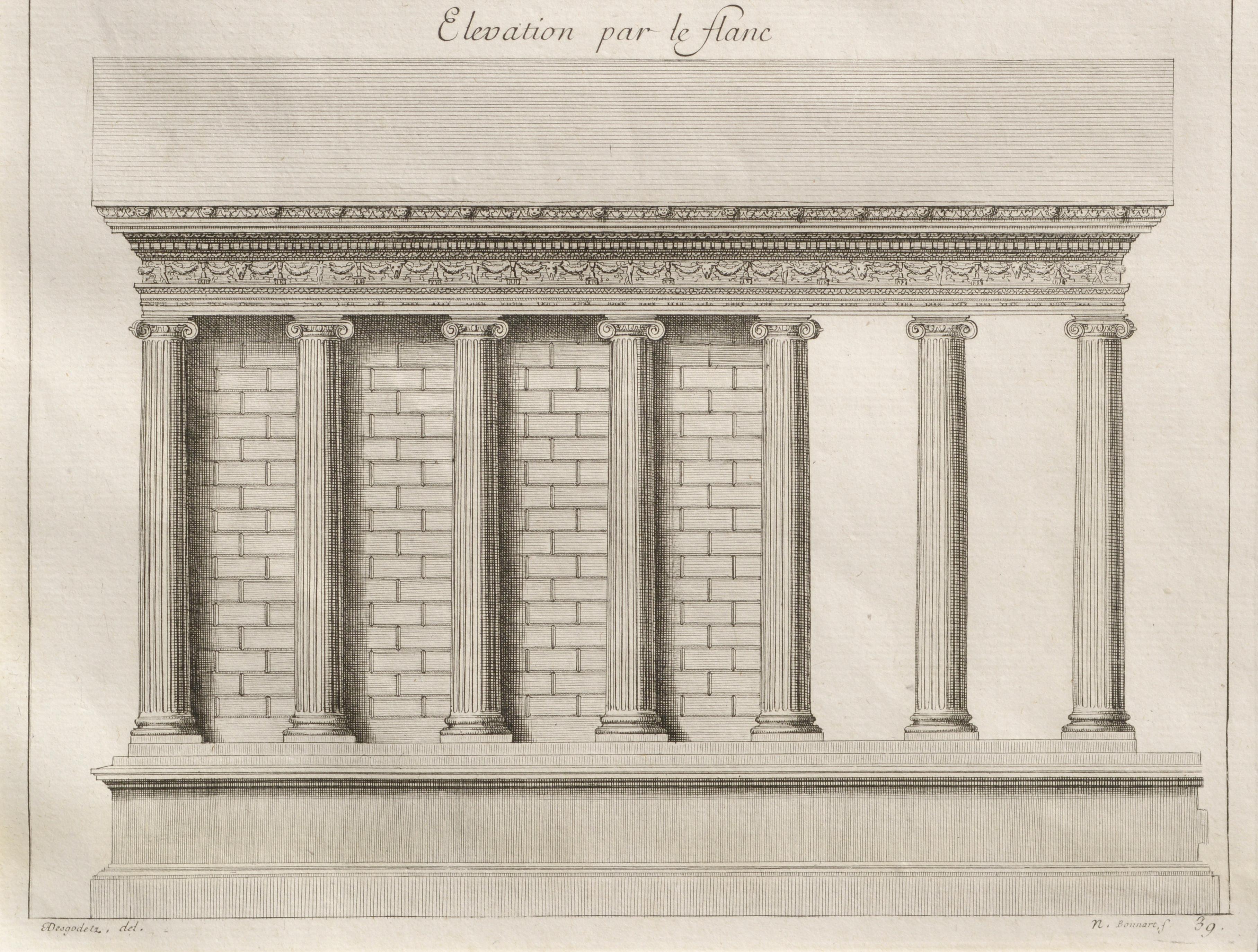 18th Century Pair of Du Temple de la Fortune Virile Facade and Floor Plan  For Sale 1