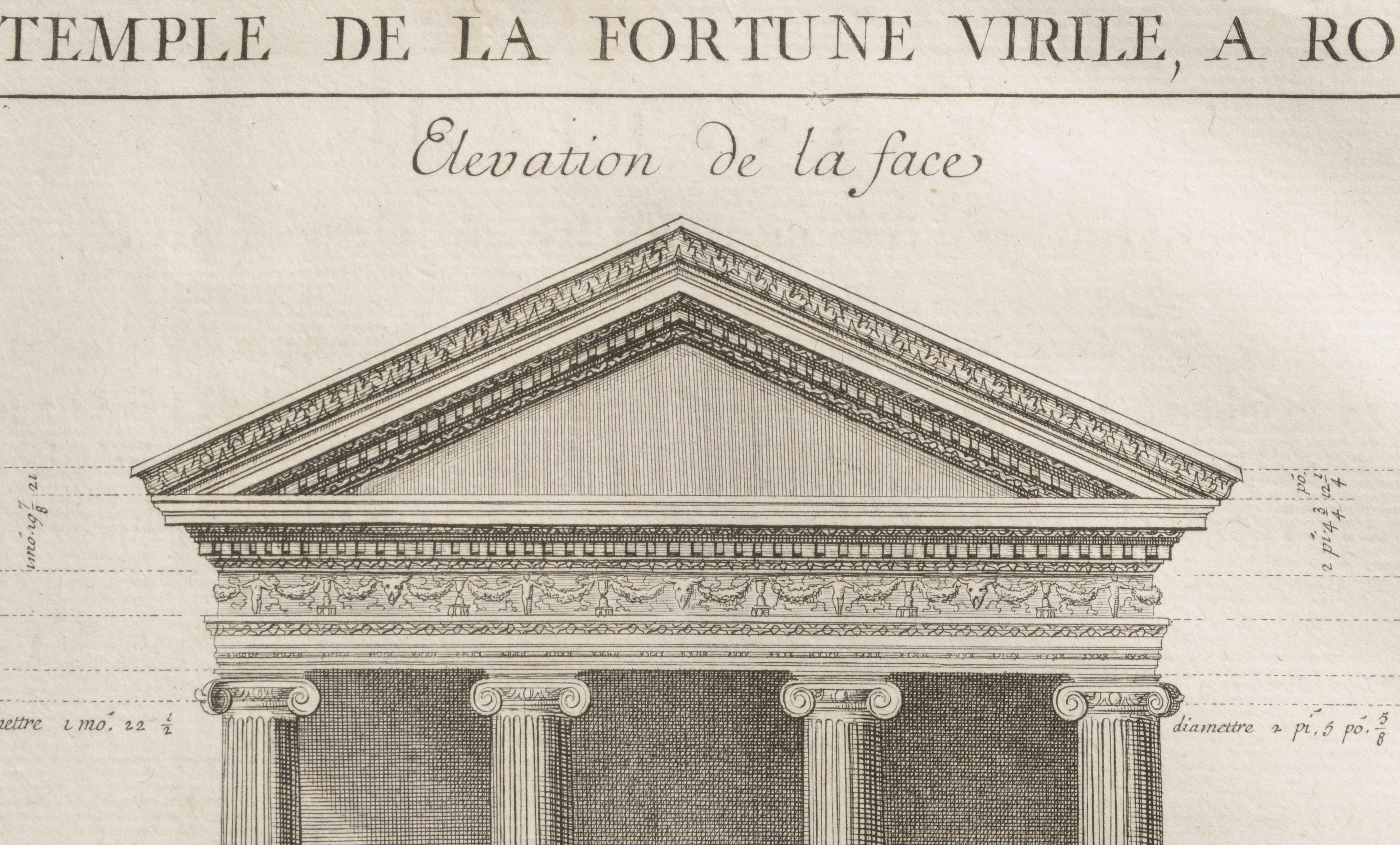 18th Century Pair of Du Temple de la Fortune Virile Facade and Floor Plan  For Sale 2