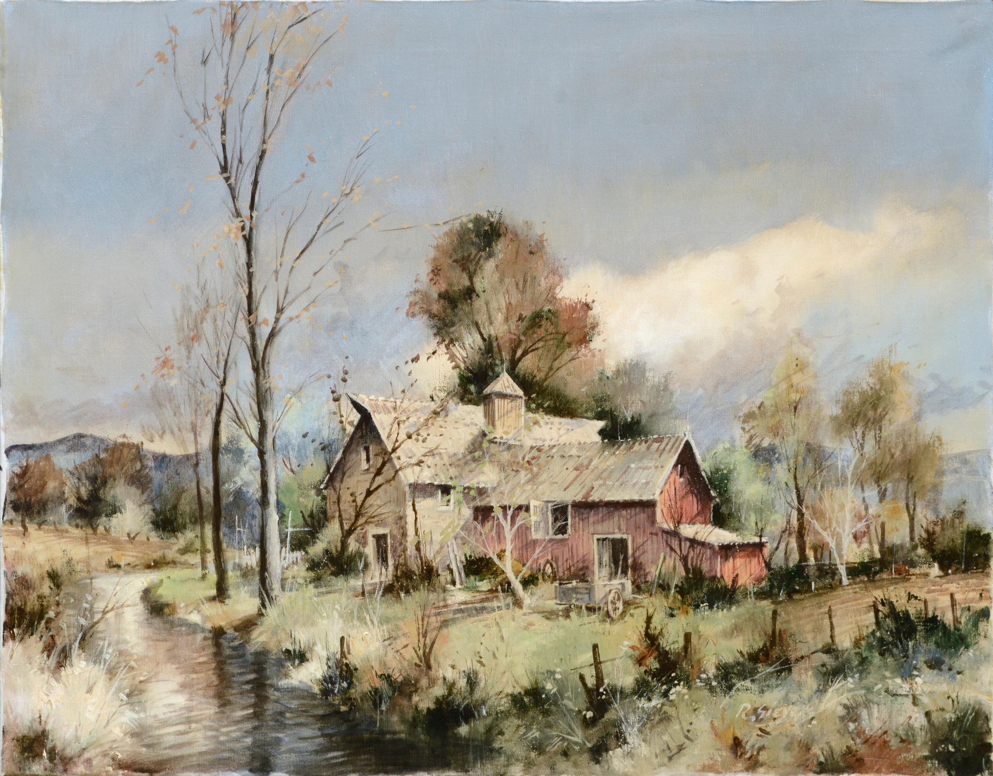 Vintage Country House Farm Landscape - Painting by Rein Sievers