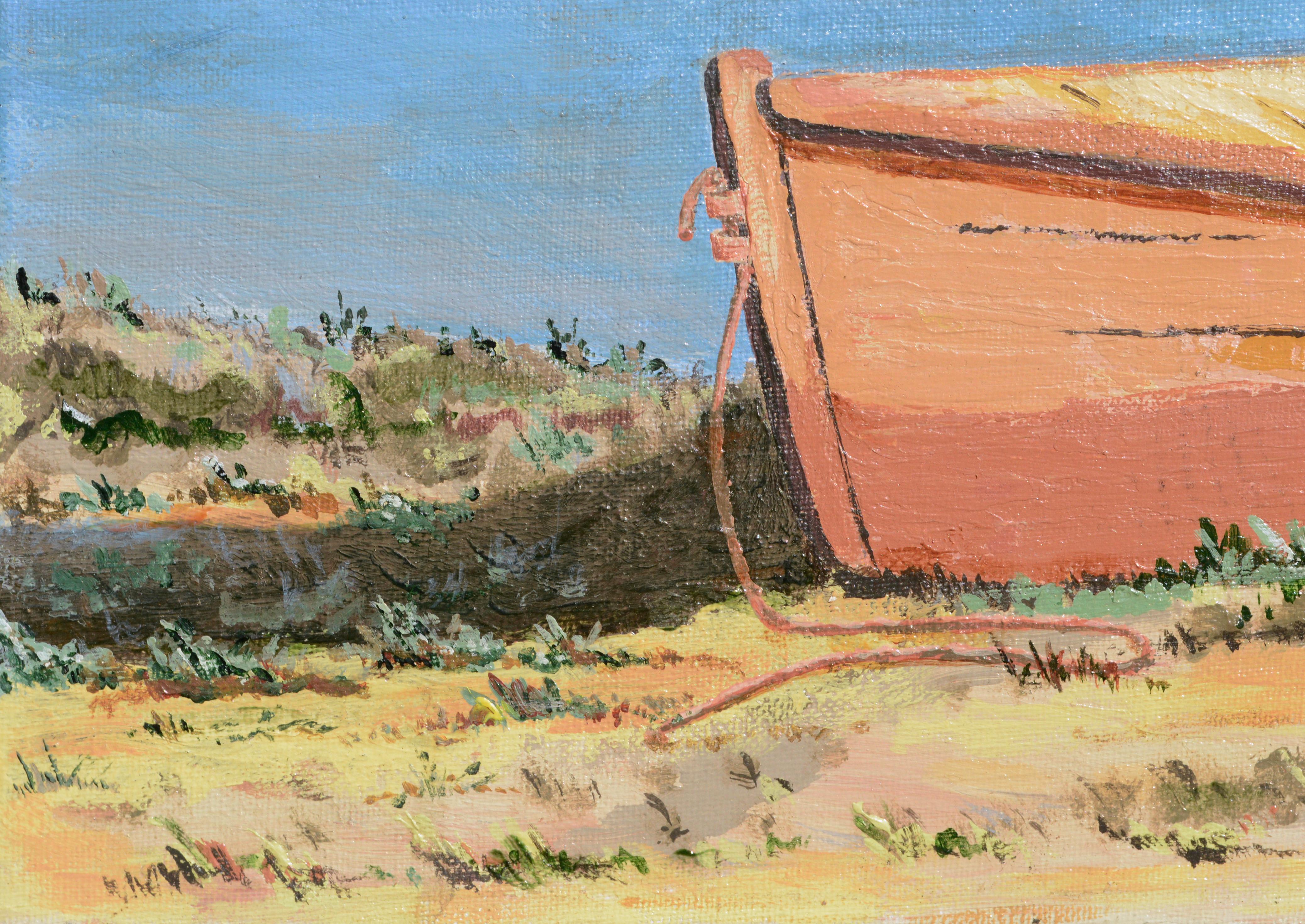 Barco de remos cerca del Faro de Hatteras por Nelson Gwinn, Jr. (estadounidense, 1927 - 1994). Firmado y fechado 