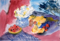 Colorful Expressionist Still Life with Watermelon and Pears