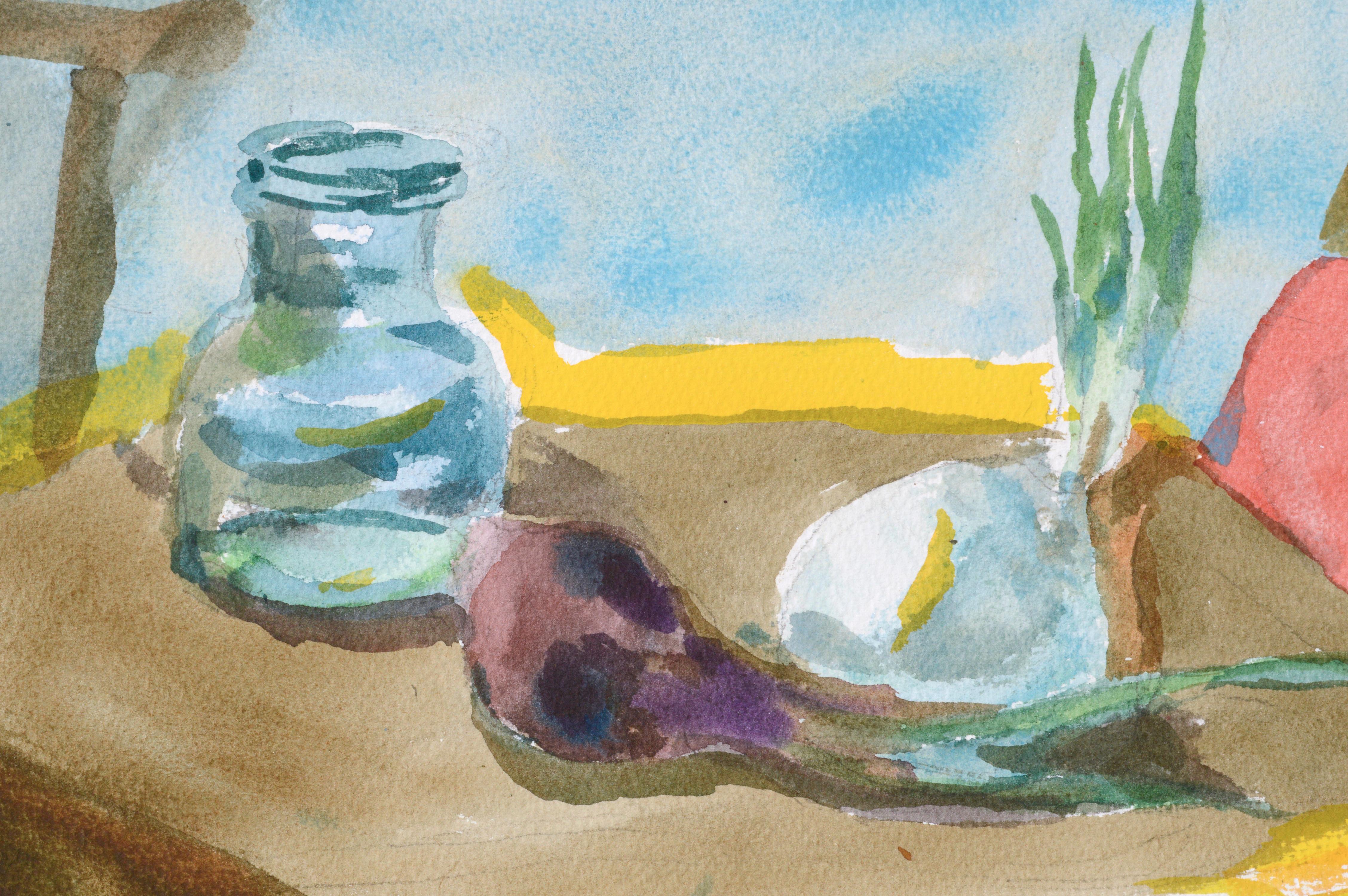 Watercolor Still Life with Spring Onions and Pitcher - Art by Les Anderson