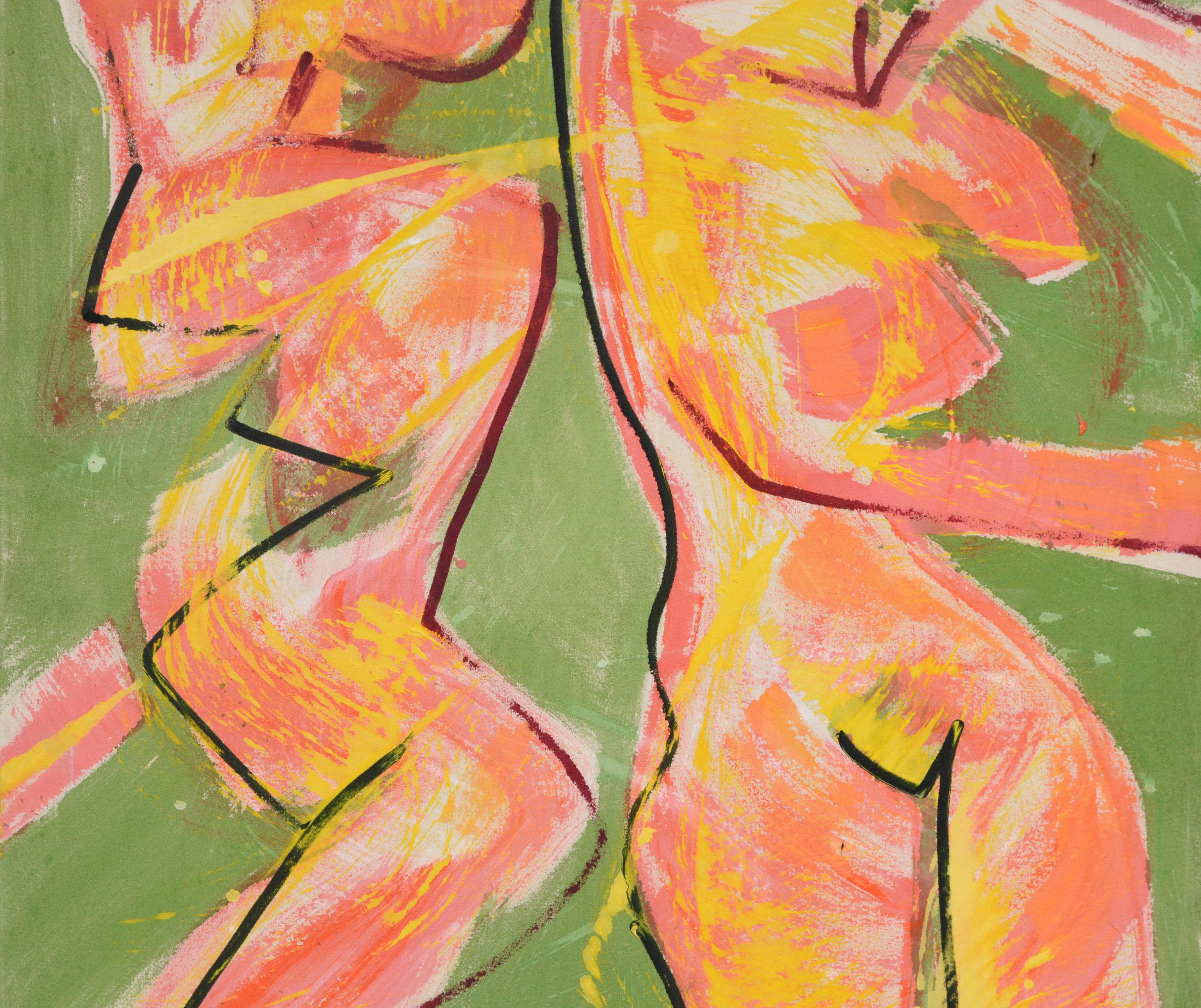 Two Dancing Figures - Abstract Figurative - Brown Figurative Painting by Burchart