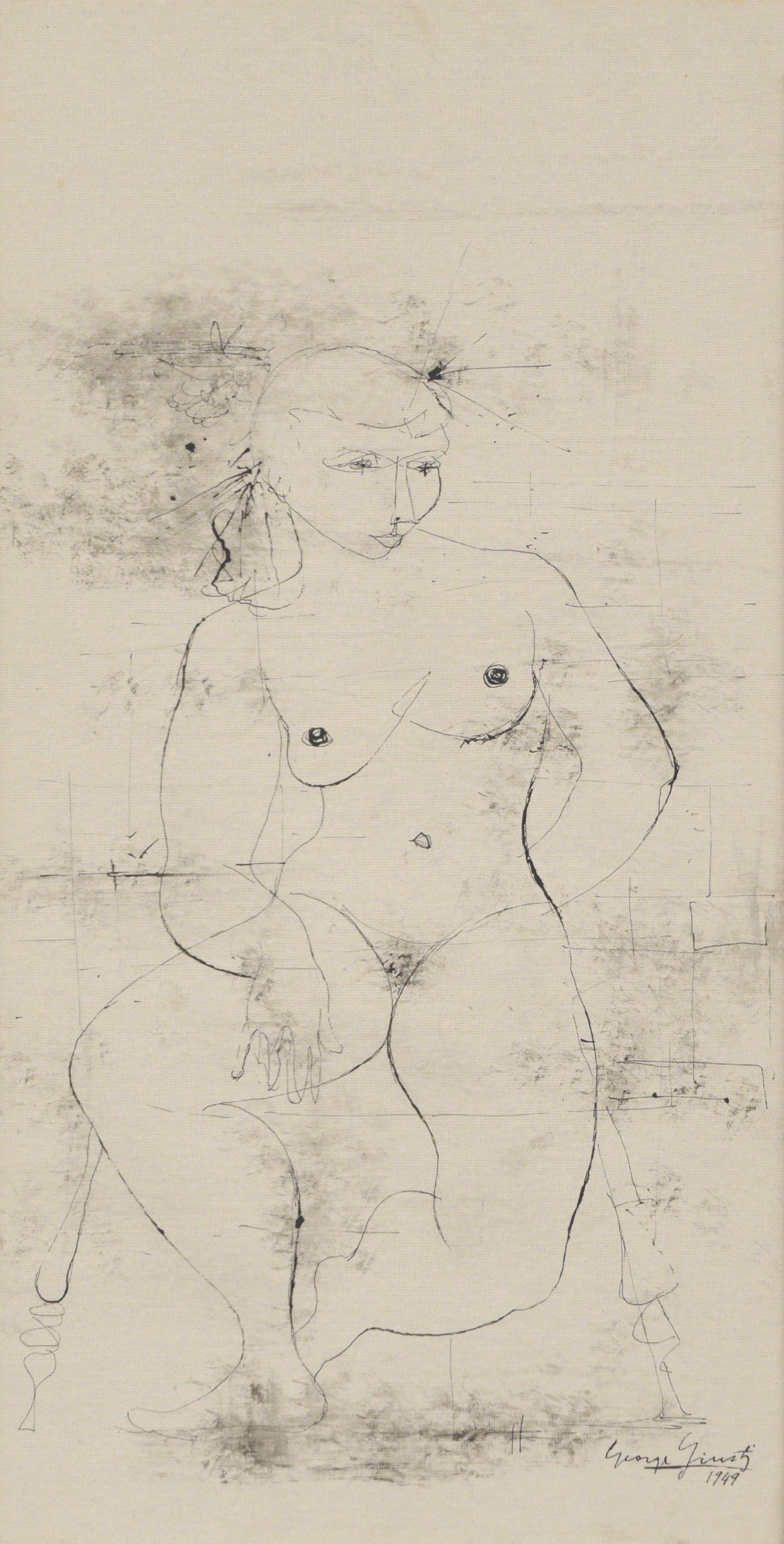 Mid Century Modernist Seated Nude Figure Study  - Art by George Giusti