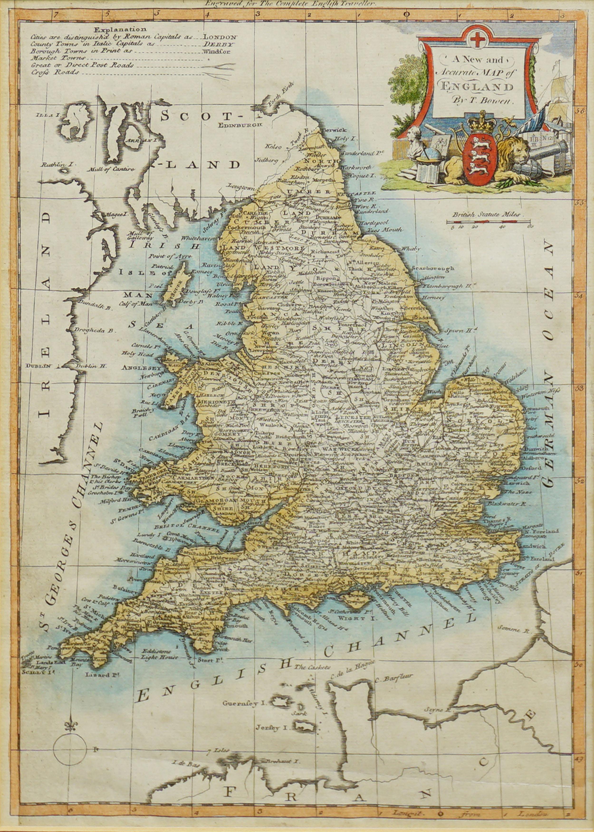 18th Century Accurate Map of England - Print by Thomas Bowen